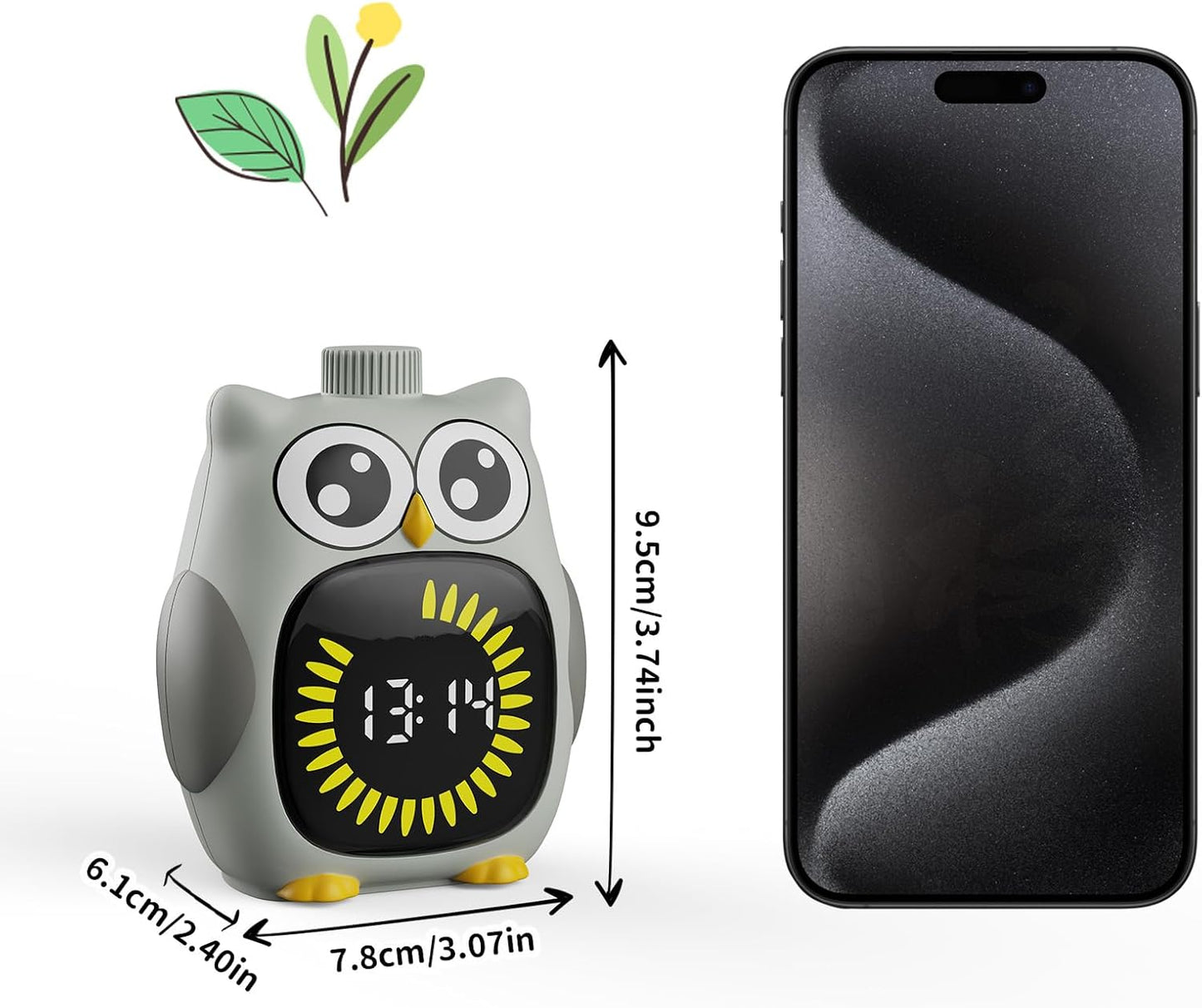 Grey Big-Eyed Owl Visual Timer for Kids,Classroom Timer, Time Out Timer,Up to 99Minutes Small Visual Timer,for Yoga,for Kitchen
