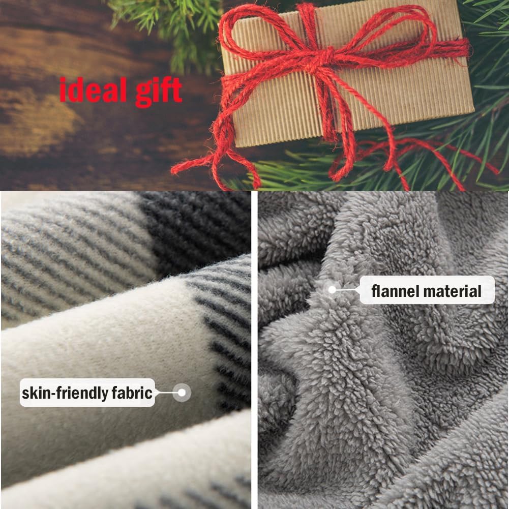 Fleece Wearable Blanket 55 x 39 Shoulder Wrap Blanket for Sofa, Couch (Grey-White)