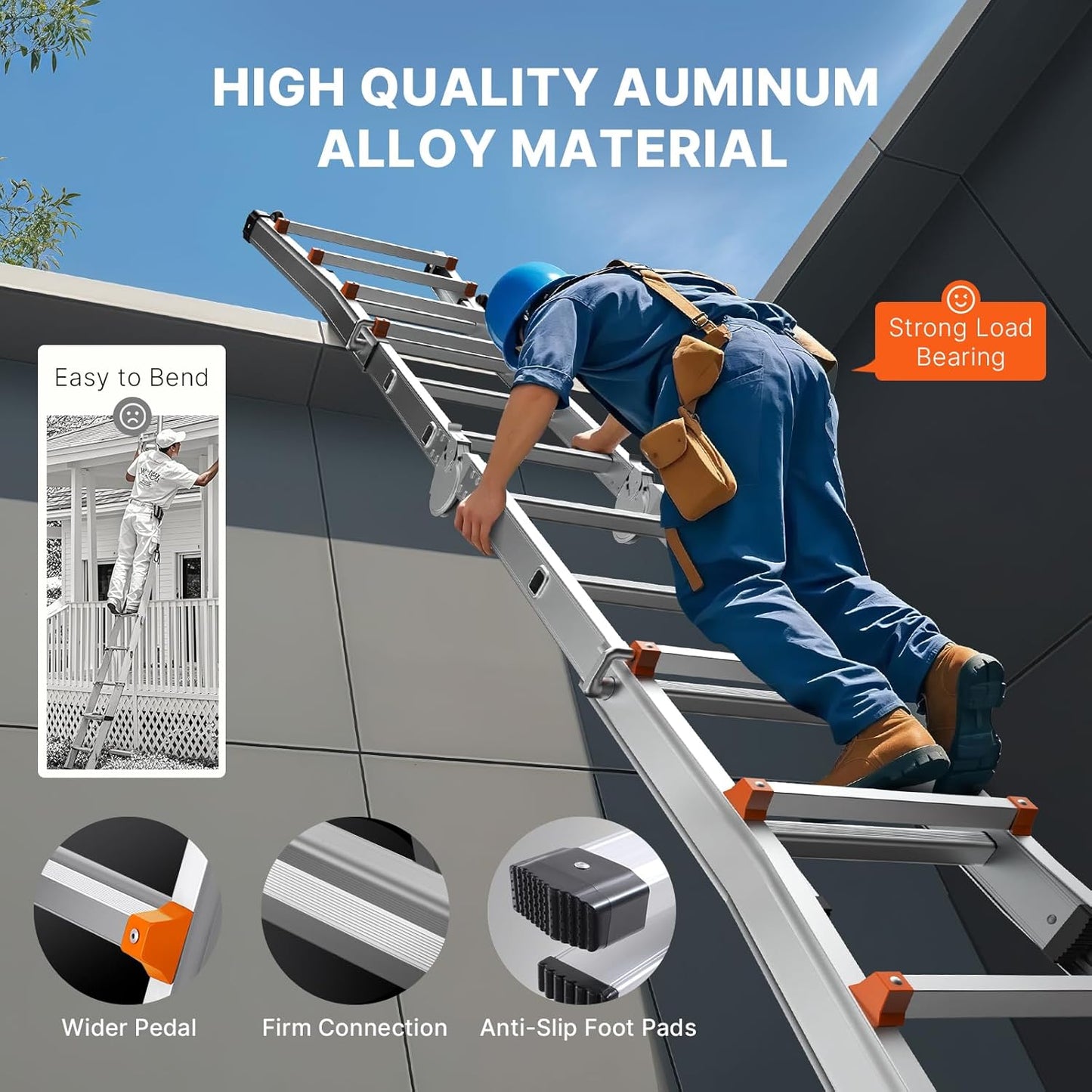 VEVOR 11 FT A-Frame Telescoping Ladder - Compact & Portable Aluminum Ladder, 330lb Load Capacity for Home, Roof, Stairs, Indoor & Outdoor Use