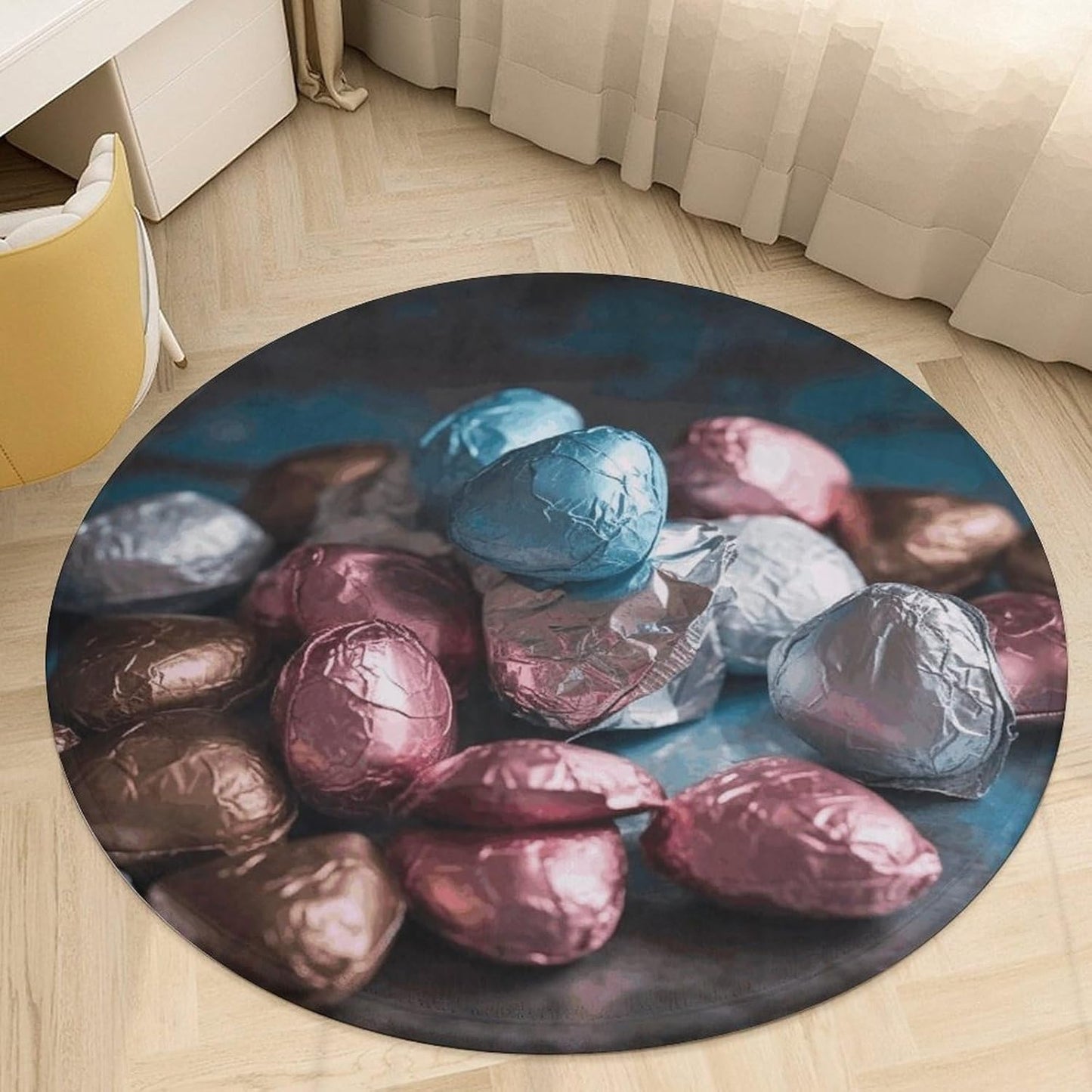 Valentine's Day Candy Circle Rug Retro Luxury Coral Velvet Floor Mat Non Slip Soft Indoor Floor Carpet Comfy Thickened Area Rugs Modern Aesthetic Minimalist Carpets for Home Decor