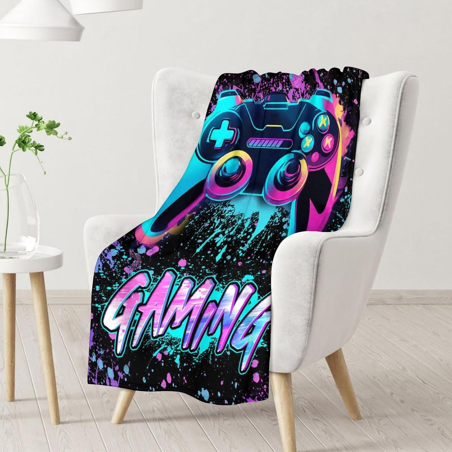 Gaming Blanket for Boys 12-14 - Cool Black Flannel Blankets Gifts for Game Lovers - 40 x 50 Inches Fuzzy Plush Gamer Throw Blanket for Couch, Sofa