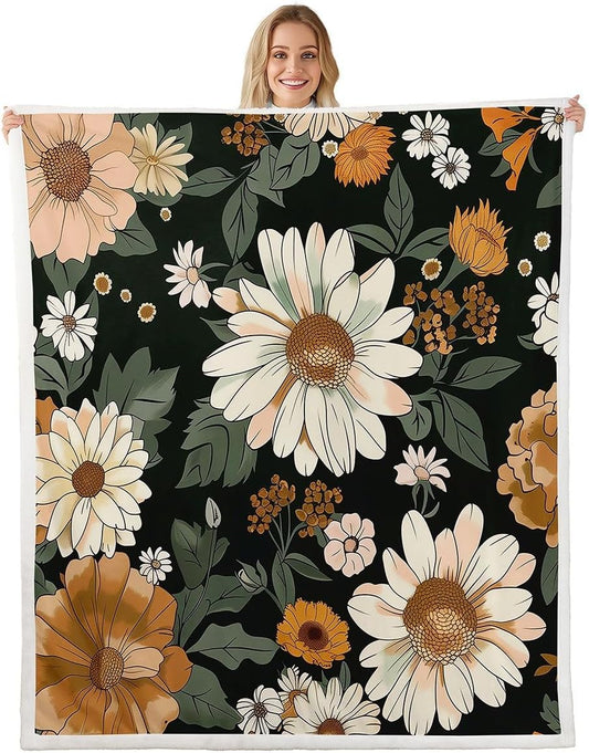 Feelyou Boho Throw Blanket Vintage Floral Soft Fleece Sherpa Cozy Fuzzy Plush Warm Colorful Fuzzy Plush Throw 40"x50" for Bed Couch Living Room