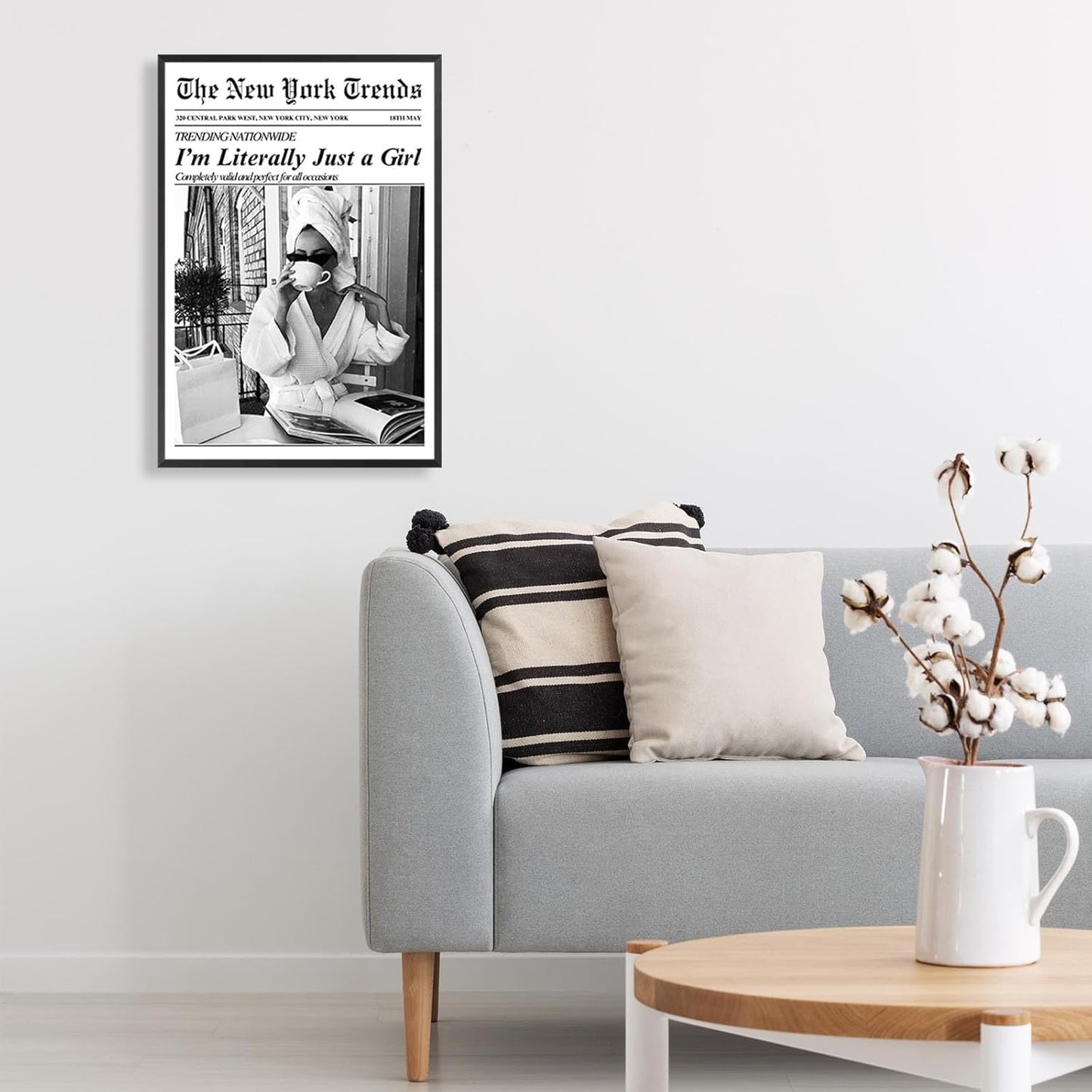 Vintage Black White Newspaper Canvas Wall Art I'M Literally Just A Girl bathroom Posters Trendy Feminist Aesthetic Print Painting For Home Bedroom Apartment Wall Decor 12x16in Unframed
