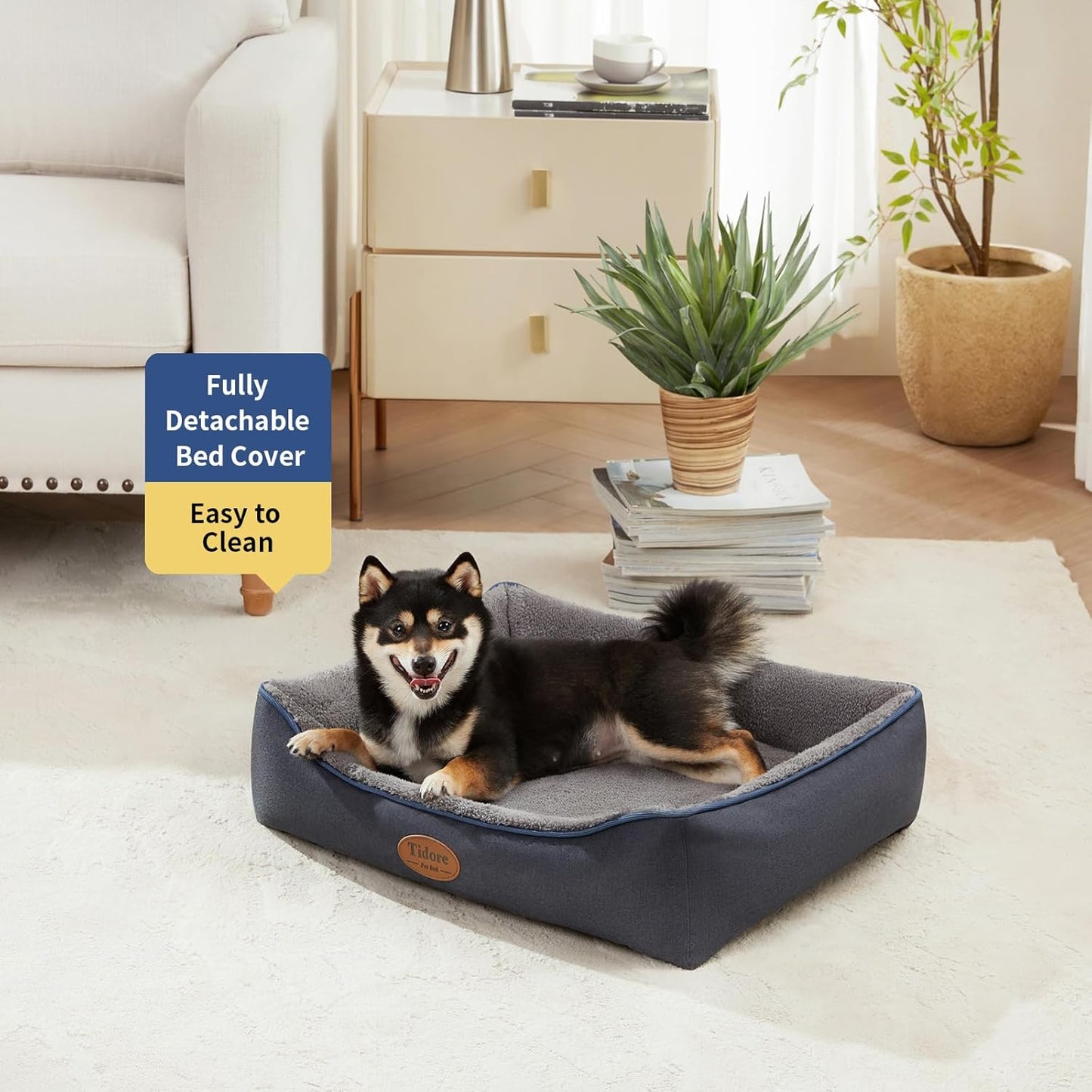 Orthopedic Dog Bed Medium Size Dog, Durable Egg Crate Foam Sofa Dog Bed with Washable Removable Cover, Waterproof Lining, Pet Beds for Medium Dogs, Navy