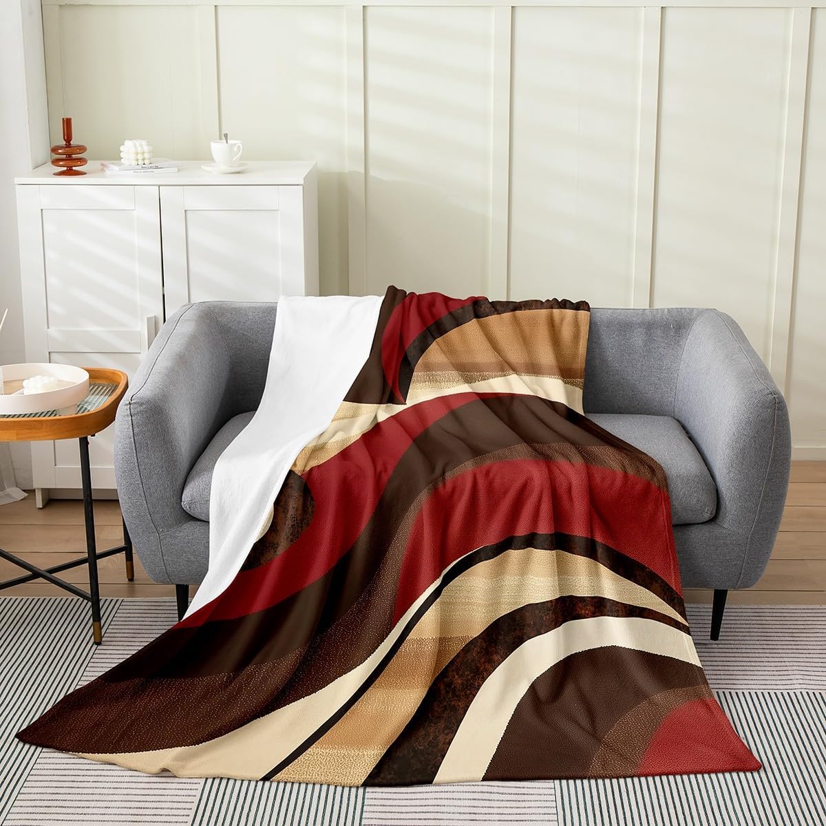 Feelyou Red Burgundy Brown Blanket 40"x50" Geometric Plush Throw Blanket, for Kids Boys Girls Decor Stripes Flannel Fleece Blanket Microfiber Modern Abstract Bedroom
