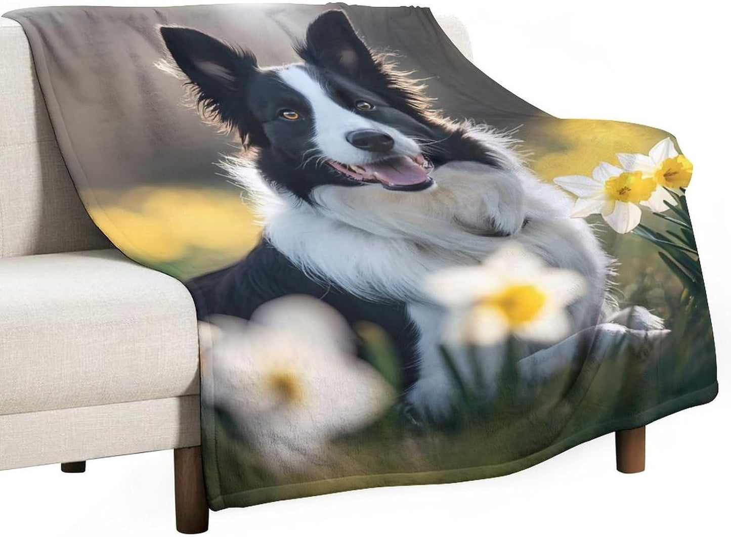 Border Collie Dog Throw Blanket for Couch Bed Plush Cozy Fuzzy Flannel Blanket for All Season 40"x50"