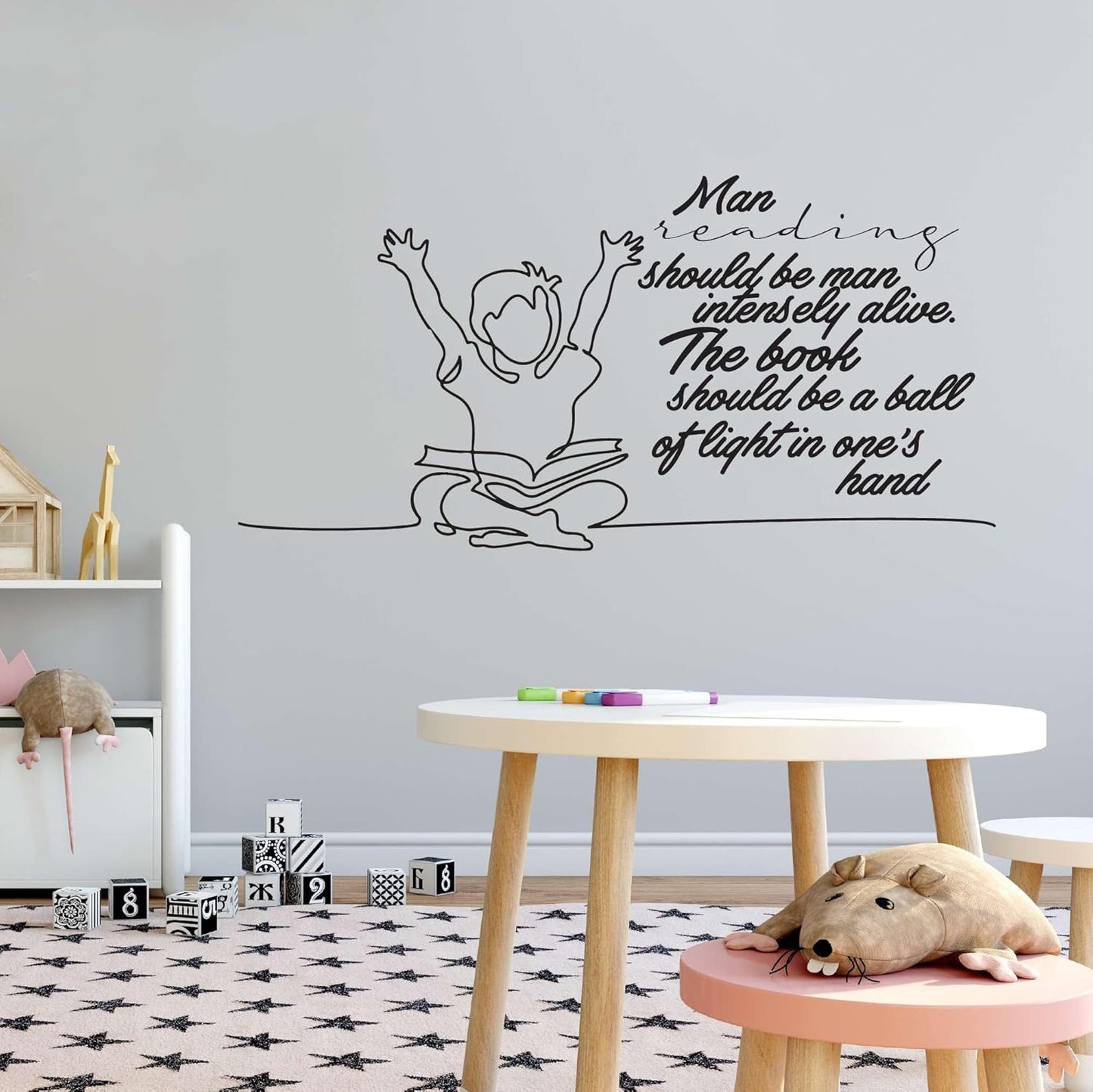 Children Man Reading Man Intensely Alive Adventurous Quote Wall Decal Decoration Cute Little Girl Happy Reading Bookish Book Lover Lasts Years and Easily Removable - Size: 20 in(W) x 10 in(H)