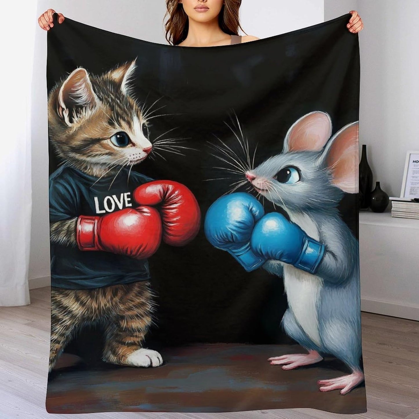 Funny Cat and Fat Throw Blanket for Couch Bed Plush Cozy Fuzzy Flannel Blanket for All Season 66"x90"