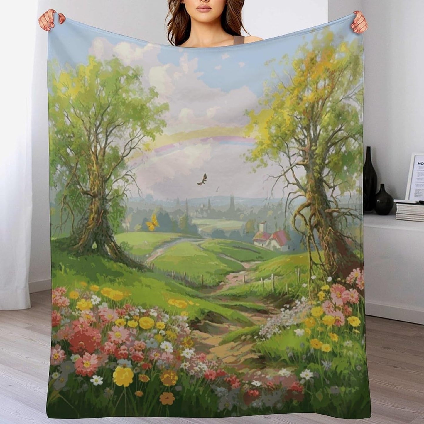 Spring Landscape Blanket Super Soft Lightweight Throw Blanket Cute Cozy Warm Bed Blanket Decorative Fuzzy Blanket All-Season Home Decor Gift for Sofa Couch Living Room 40"*50" （100 * 130cm）