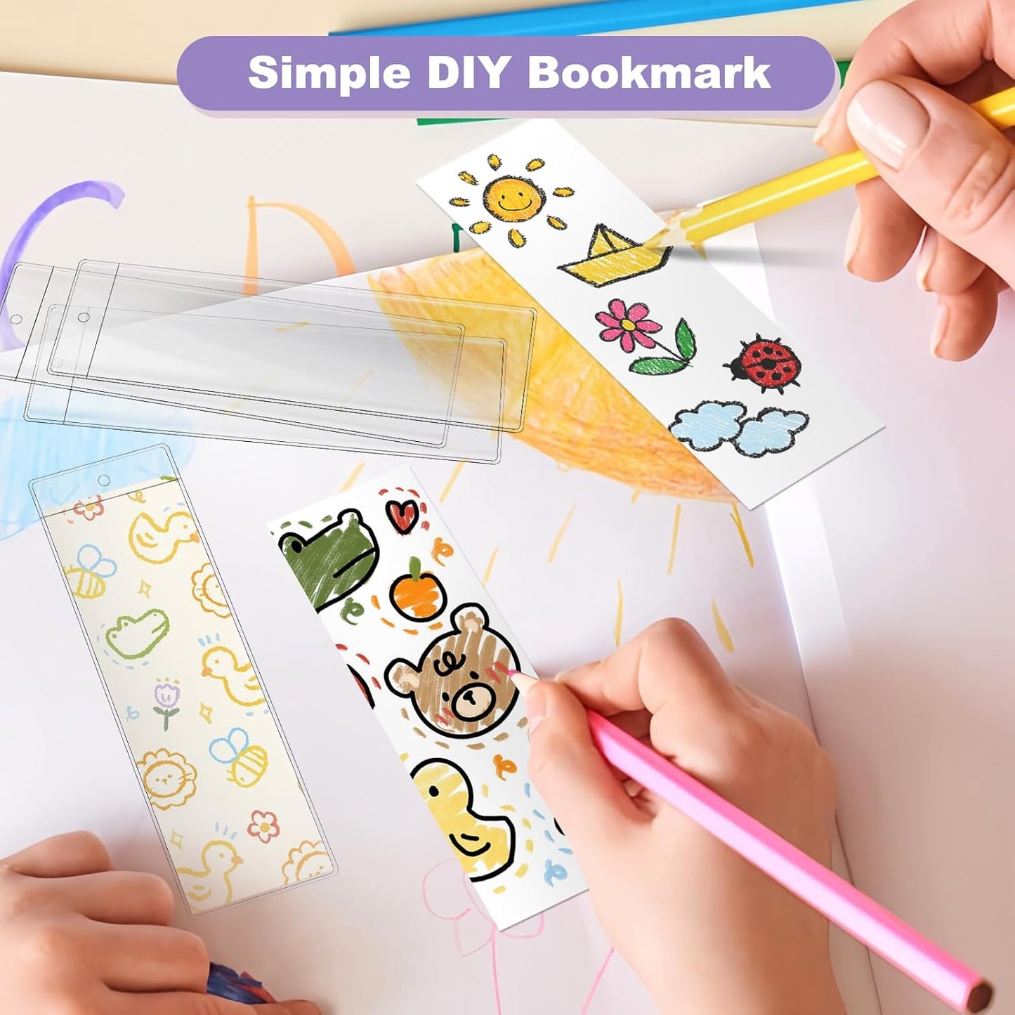 100 PCS Clear Bookmark Sleeves, 7.5 x 2.5 Inch Blank Bookmark Holder Large Clear Photo Booth Sleeves with Hole Book Marker Cover Holder for Wedding Valentine’s Party Favor Decoration