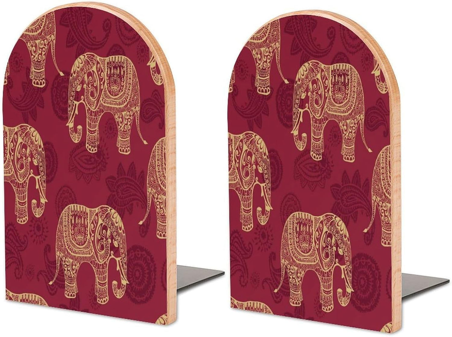 Elephant Wooden Bookend Non-Slip Book Ends Heavy Duty Book Stopper with Metal Base Books Holderd Decorative Bookends Stands Firmly for Office Supplies