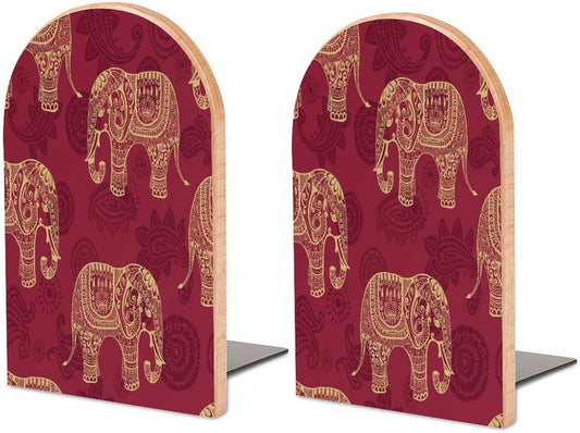 Elephant Wooden Bookend Non-Slip Book Ends Heavy Duty Book Stopper with Metal Base Books Holderd Decorative Bookends Stands Firmly for Office Supplies