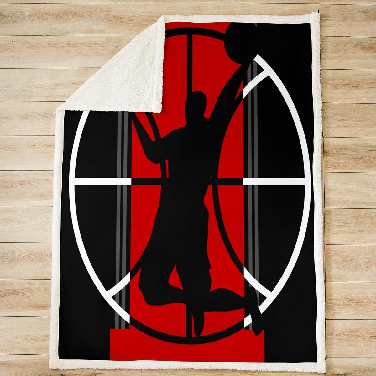 Basketball Bed Blanket Sports Games Throw Blanket Lightweight Soft Cozy Luxury Red and Black Fleece Blanket Basketball Court Flannel Blanket for Sofa Bedroom Office Travel All Season(Twin 60"x80")