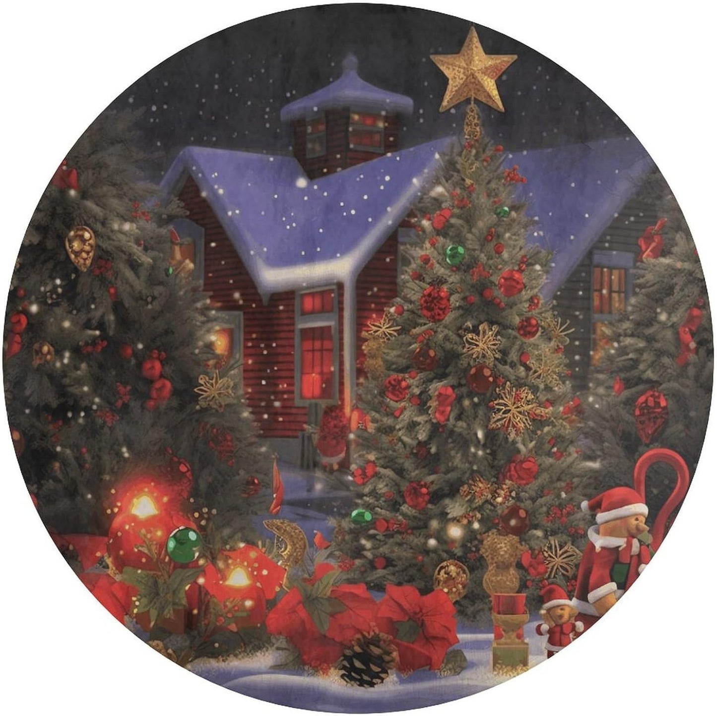 Christmas Cheer Circle Rug Retro Luxury Coral Velvet Floor Mat Non Slip Soft Indoor Floor Carpet Comfy Thickened Area Rugs Modern Aesthetic Minimalist Carpets for Home Decor