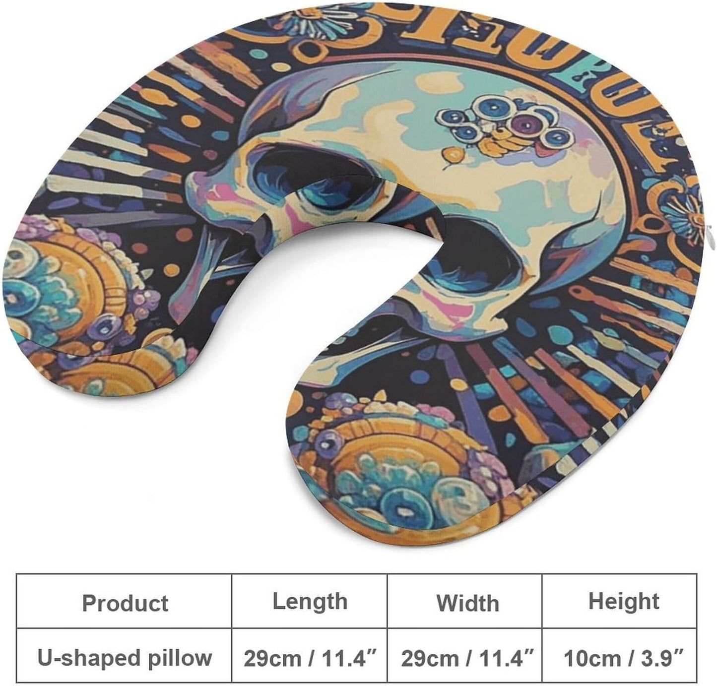 Cool Skull Graphics Neck Pillow Memory Foam U Shaped Pillows Portable Pillows for Shoulder Travel Head Support Pillow with Concealed Zipper for Airplane Car Home Office