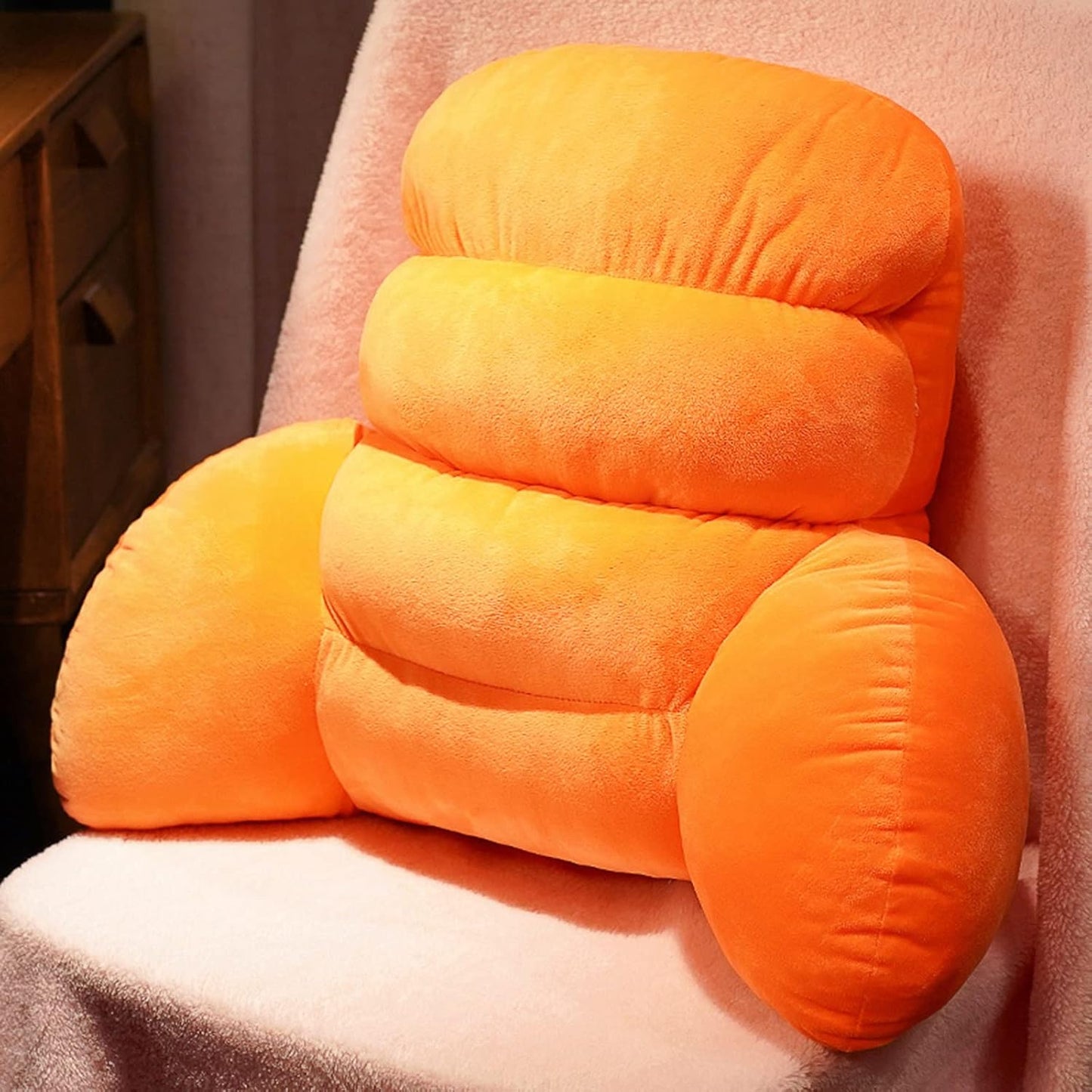 Reading Pillow with Arm,with Blanket and Without Blanket,Back Lumbar Support Cushion for Sitting Up, Wedge Backrest Removable Cover in Bed/Couch (Color : Orange-A, Size : Without Blanket)