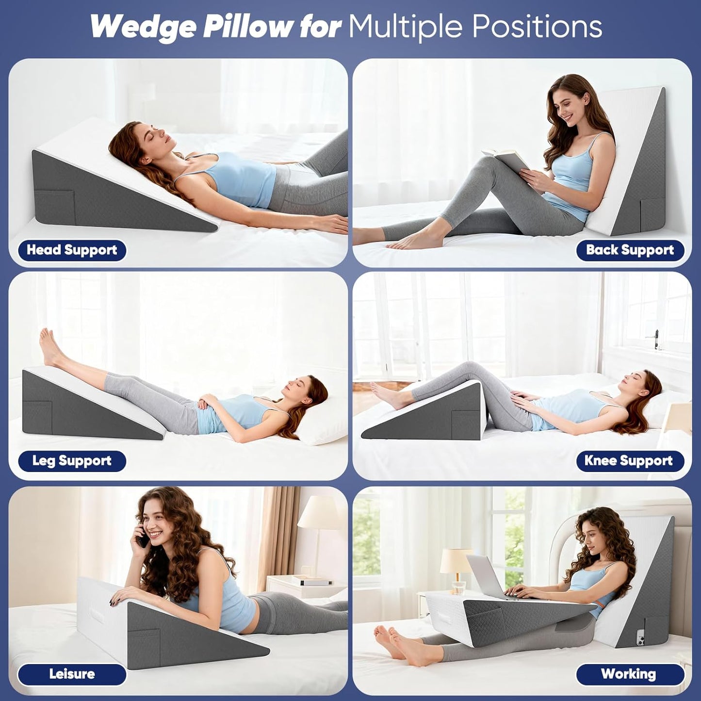 12 inch Bed Wedge Pillow for Adults Seniors, Cooling Memory Foam Incline Pillow for Sleeping, Reading & Resting, Back Support and Leg Elevation, Ideal for Couch, Bedroom & Living Room