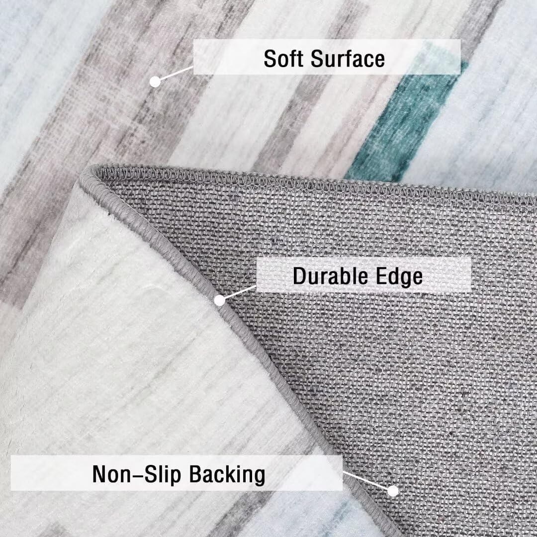 WESTLOOM Washable Bedroom Rug 5x7 Modern Abstract Floor Cover Indoor Non-Slip Low-Pile Geometric Rug Contemporary Accent Carpet for Living Room Nursery, Blue