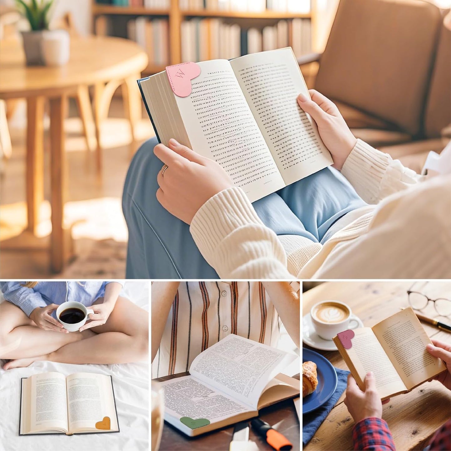 Personalized Initial Leather Heart Bookmark,Cute Corner Page Marker,Reading Accessories for Teachers Students Kids Book Lovers Women Gift,for School Office Home Supplies (E(4 Pcs))