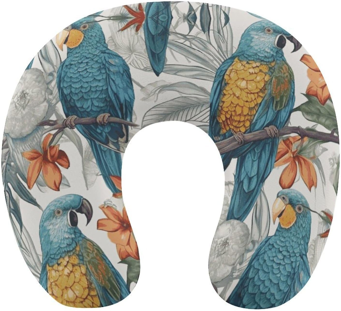 Parrots on Branches Neck Pillow Memory Foam U Shaped Pillows Portable Pillows for Shoulder Travel Head Support Pillow with Concealed Zipper for Airplane Car Home Office
