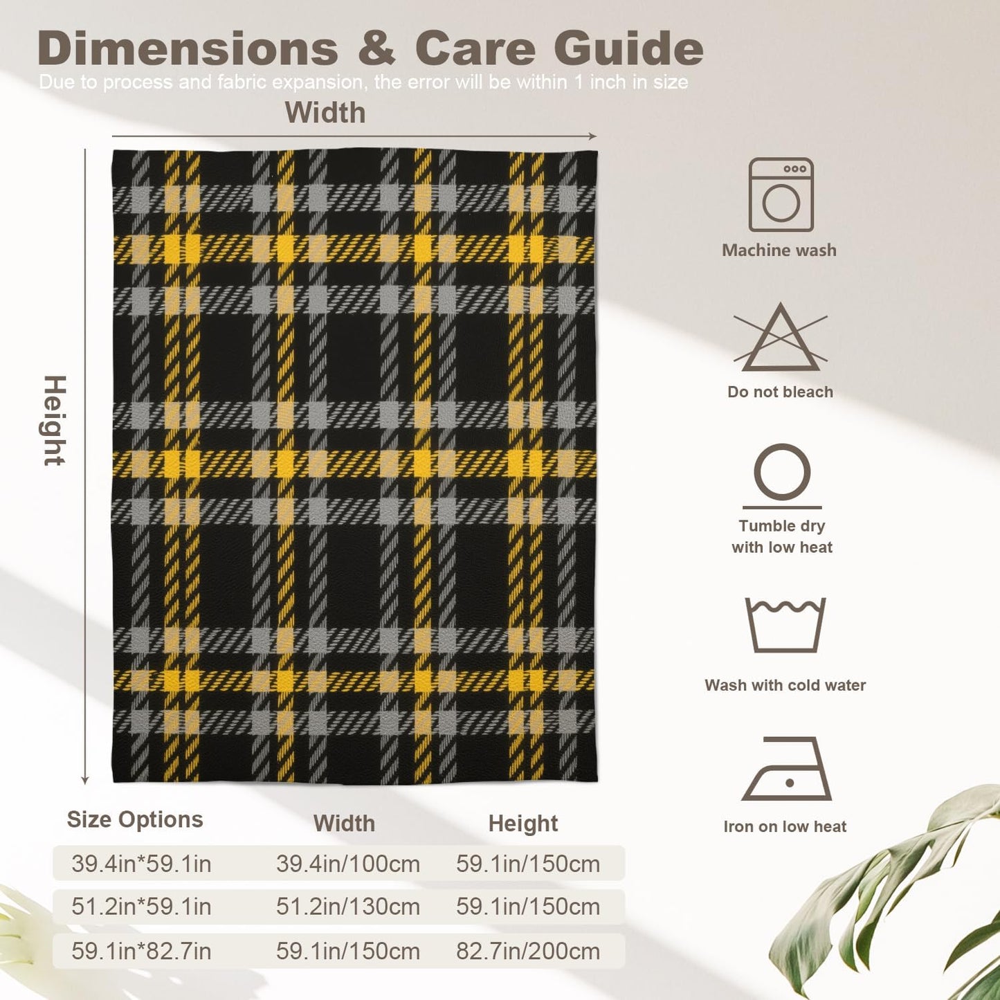 Batmerry Gray Brown Yellow Plaid Throw Blanket for Couch Sofa Bed,Houndstooth Checks in Grey Browns Super Soft Warm Fuzzy Plush Blankets Decor Lightweight Cozy Travel Camping Blanket 60 x 50 in