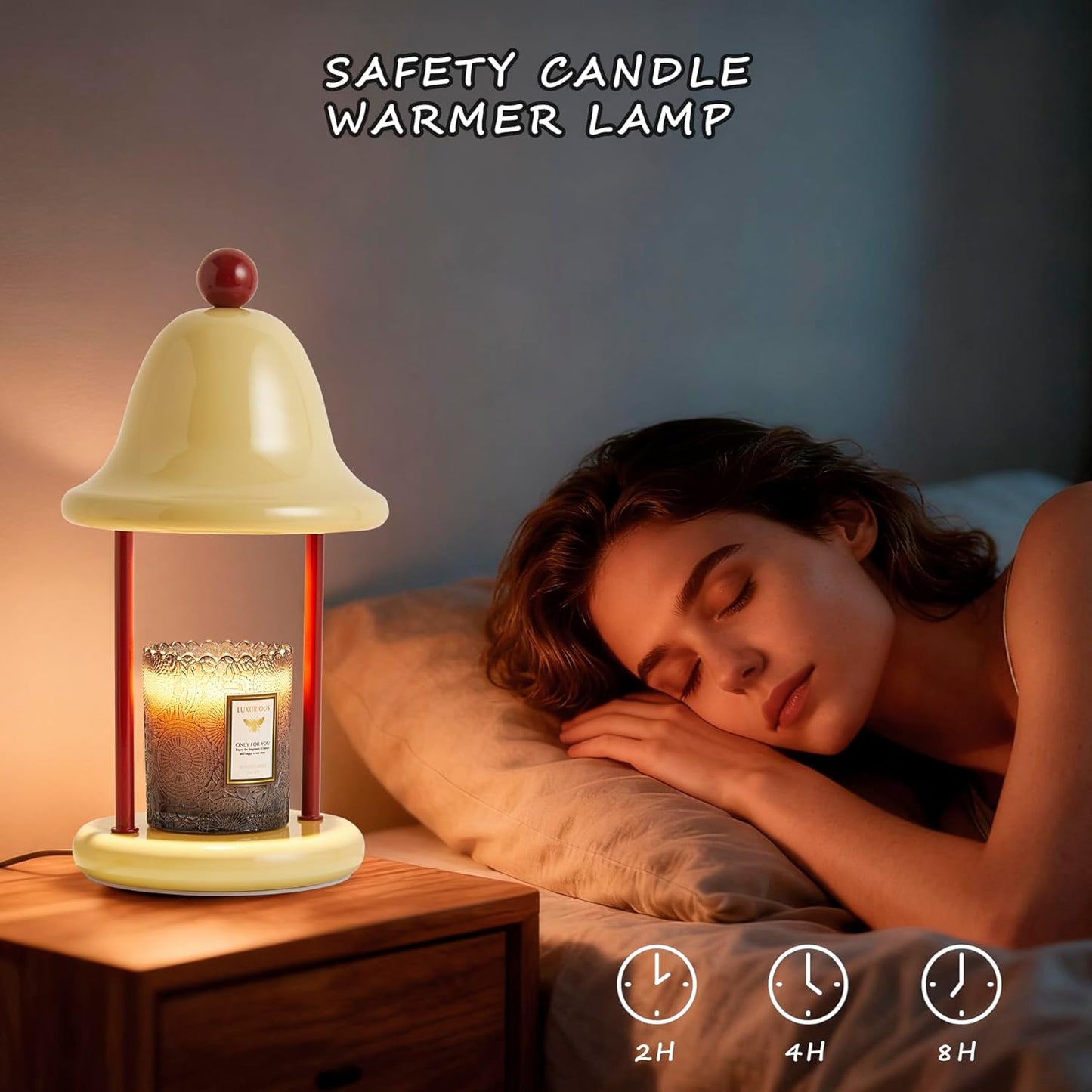 Bell Candle Warmer Lamp with Timer Dimmable, Bedroom House Office Aesthetic Living Girls Room New Home Decor, Christmas Birthday New Year Gifts for Women Mom - Light Yellow & Red