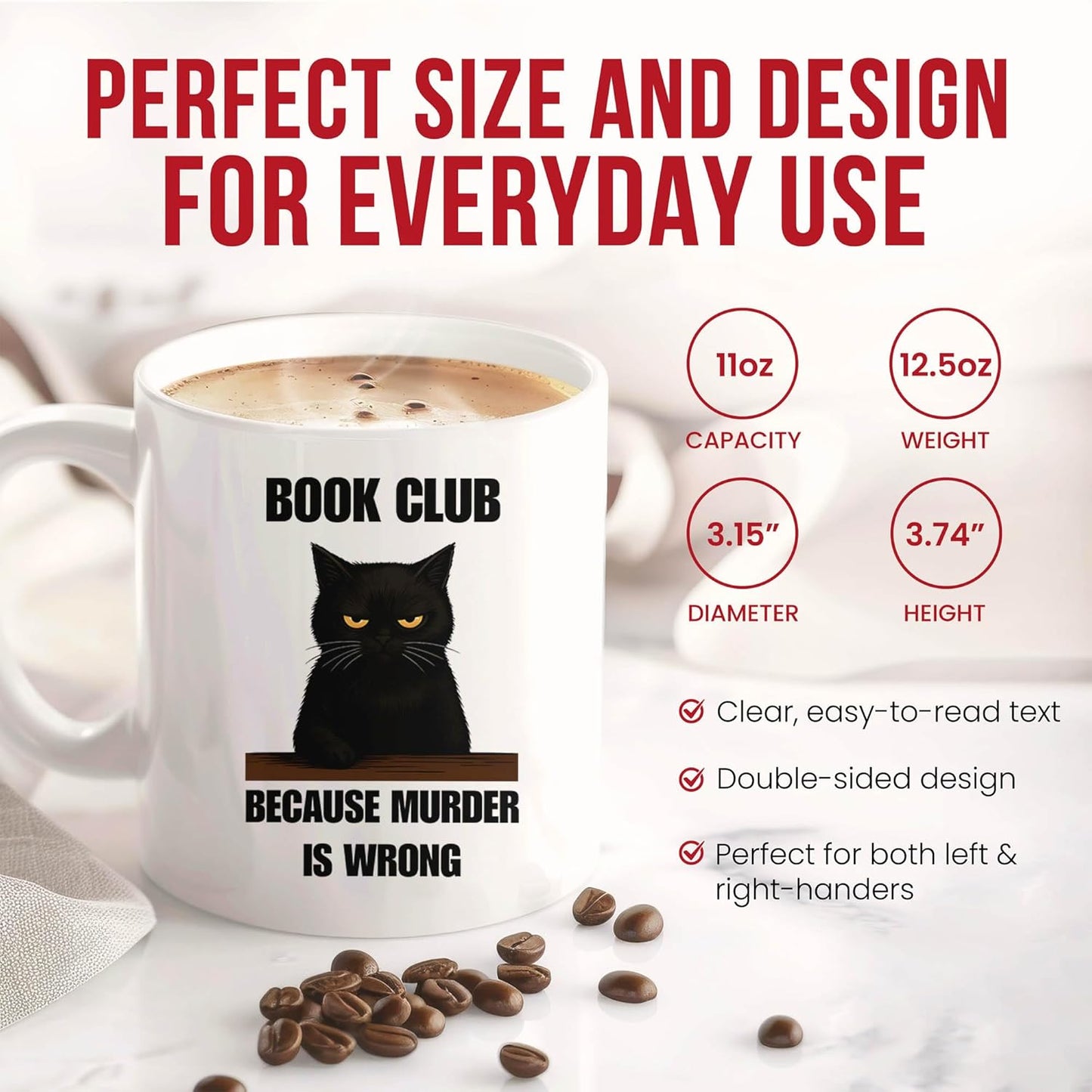 Book Club Because Murder Is Wrong Mug - Literary Discussion Coffee Cup - Bibliophile Funny Gift From - Reading Group Tea Mugs - Lovers Cups - 11 Oz Ceramic Gifts For Bookworms, Birthday, Him, Her
