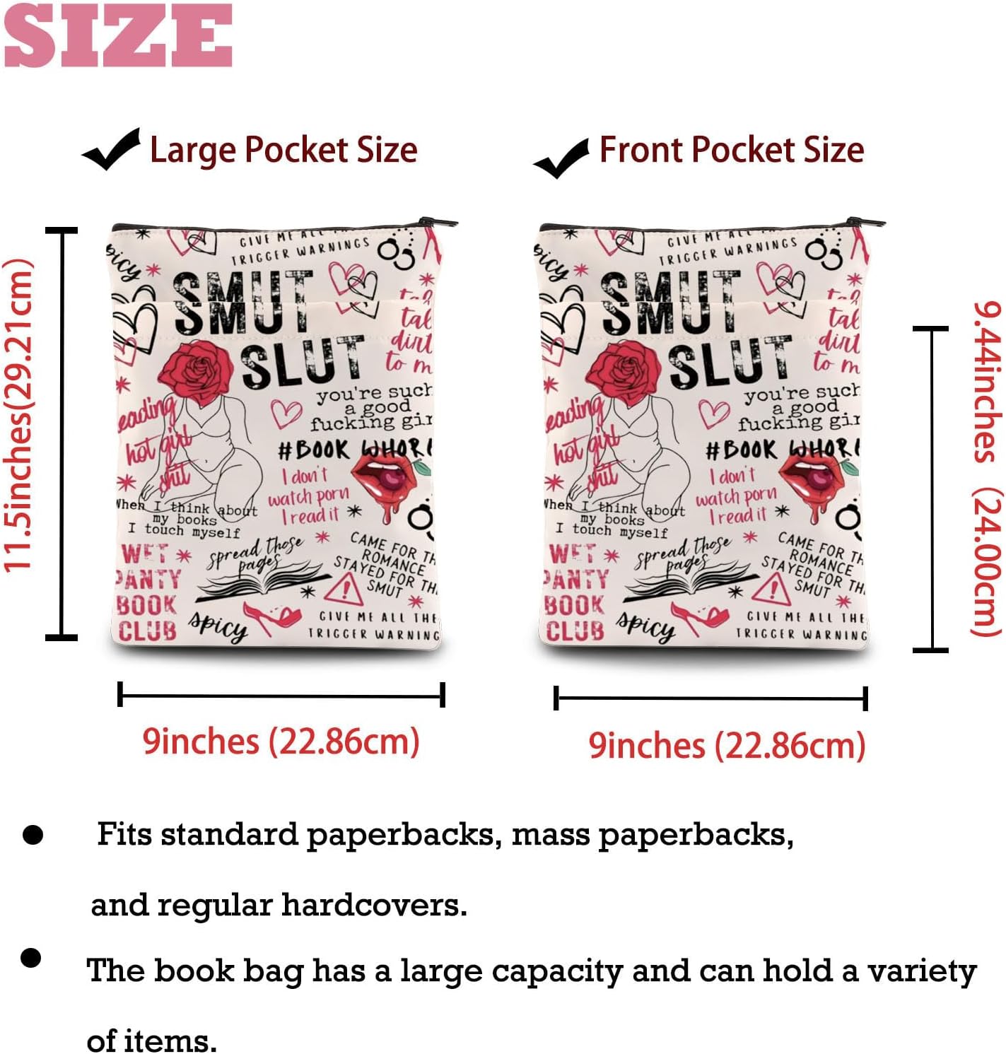Smutty Book Lover Book Sleeve Smut Spicy Reader Gift Bookish Gift Smutty Books Gift Zipper Book Protector (Smut Slut)