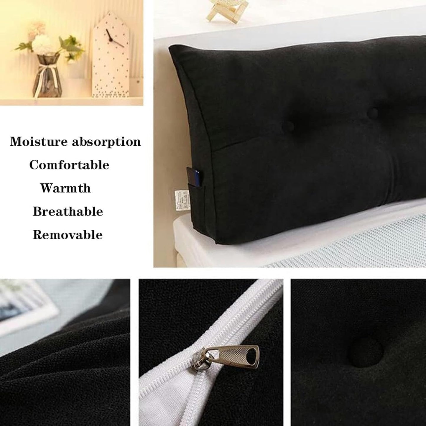 AMNOOL Large Triangular Headboard Long Pillow Solid Color Back Cushion Television Pillow Reading Bolster Wedge Pillow for Sofa Bed Backrest Washable Support Cushion, 79inch/200cm