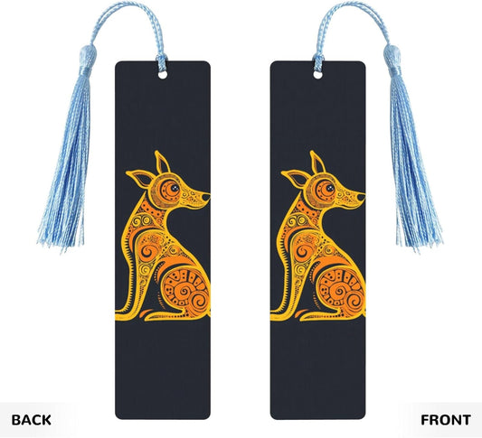 Orange Dog Bookmarks Gifts for Women Men, Wooden Bookmarks for Book Lovers, Vintage Book Marks Ornaments with Tassel, Unique Personalized Reading Page Markers Sky Blue