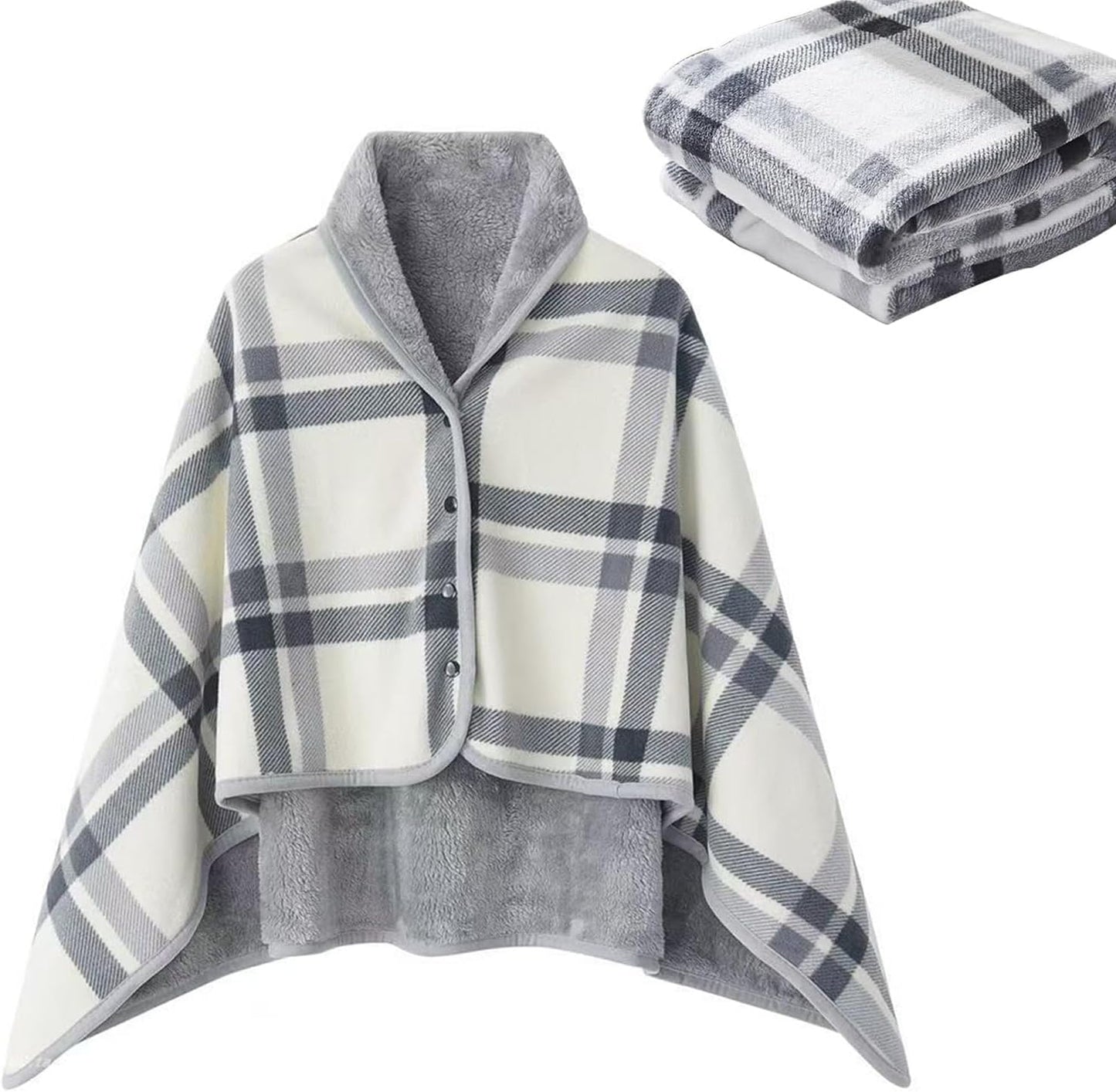 Fleece Wearable Blanket 55 x 39 Shoulder Wrap Blanket for Sofa, Couch (Grey-White)