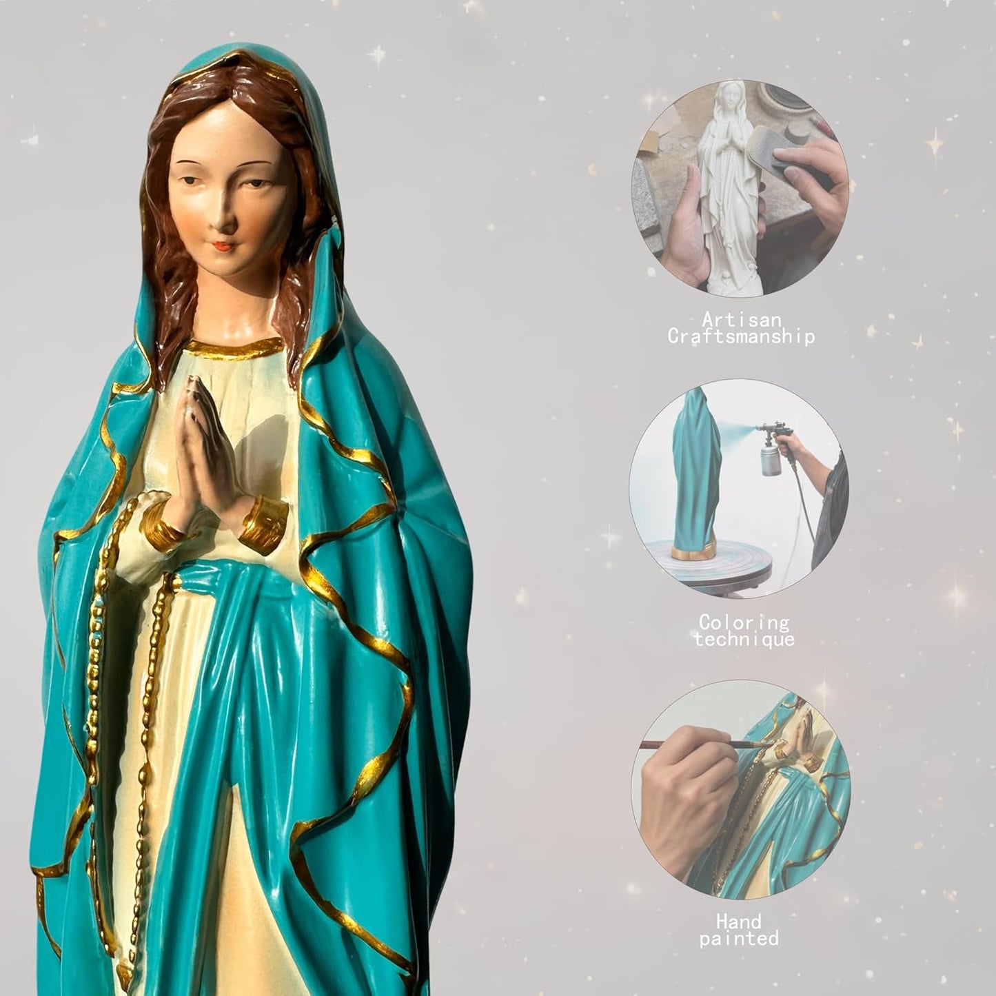 11 Inch Virgin Mary Praying Statue, Symbol of Peace and Faith, Handcrafted Teal Blue Robe Decor for Home, Mantel, Prayer Corner, Entryway Table, Bookshelf, Prayer Space and Chapel
