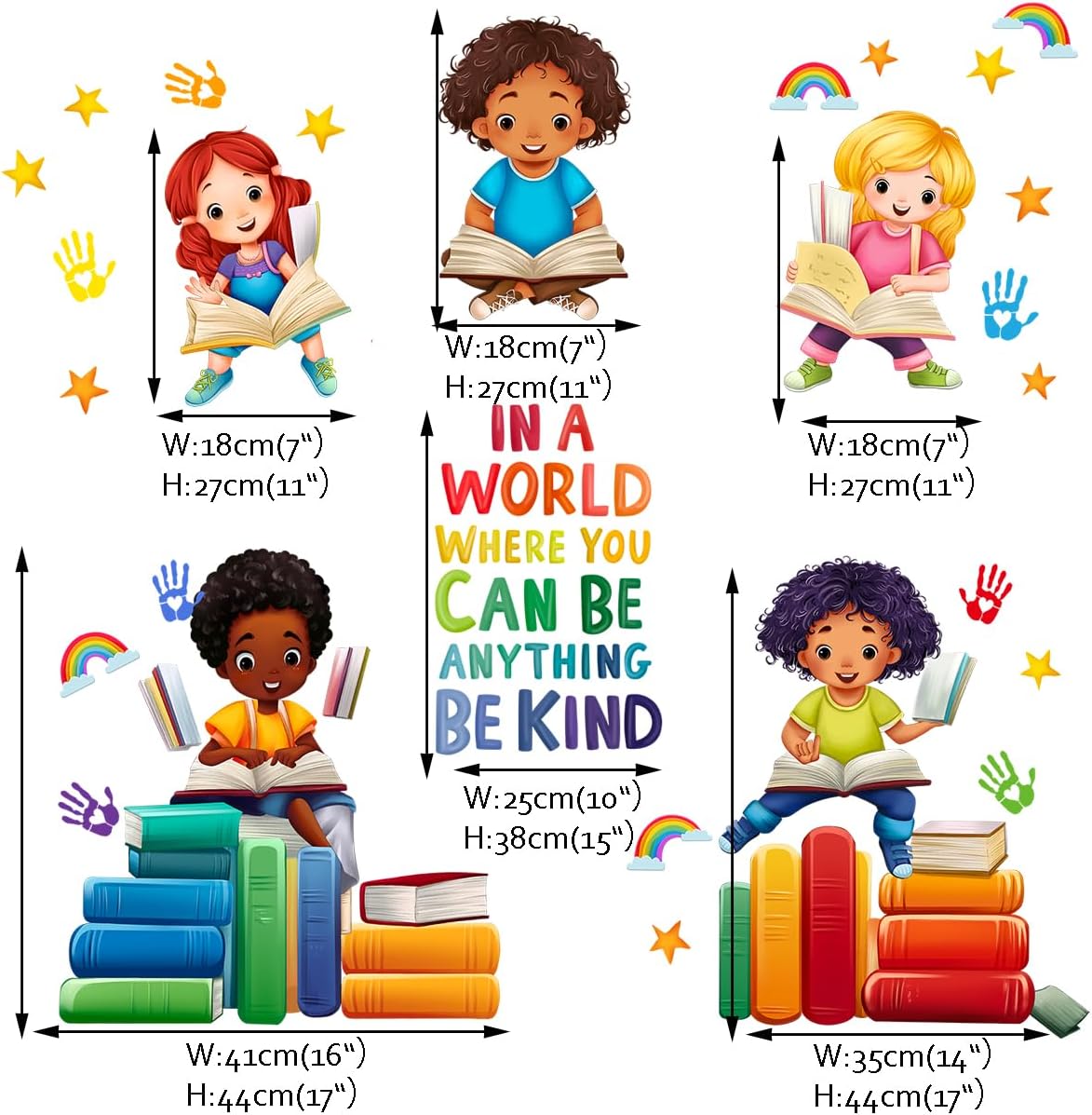 Runtoo Colorful Kids Equality Wall Decals Inspirational Quotes Book Wall Stickers Positive Saying Lettering Wall Decor for Nursery Reading Room Classroom Playroom Daycare Bedroom