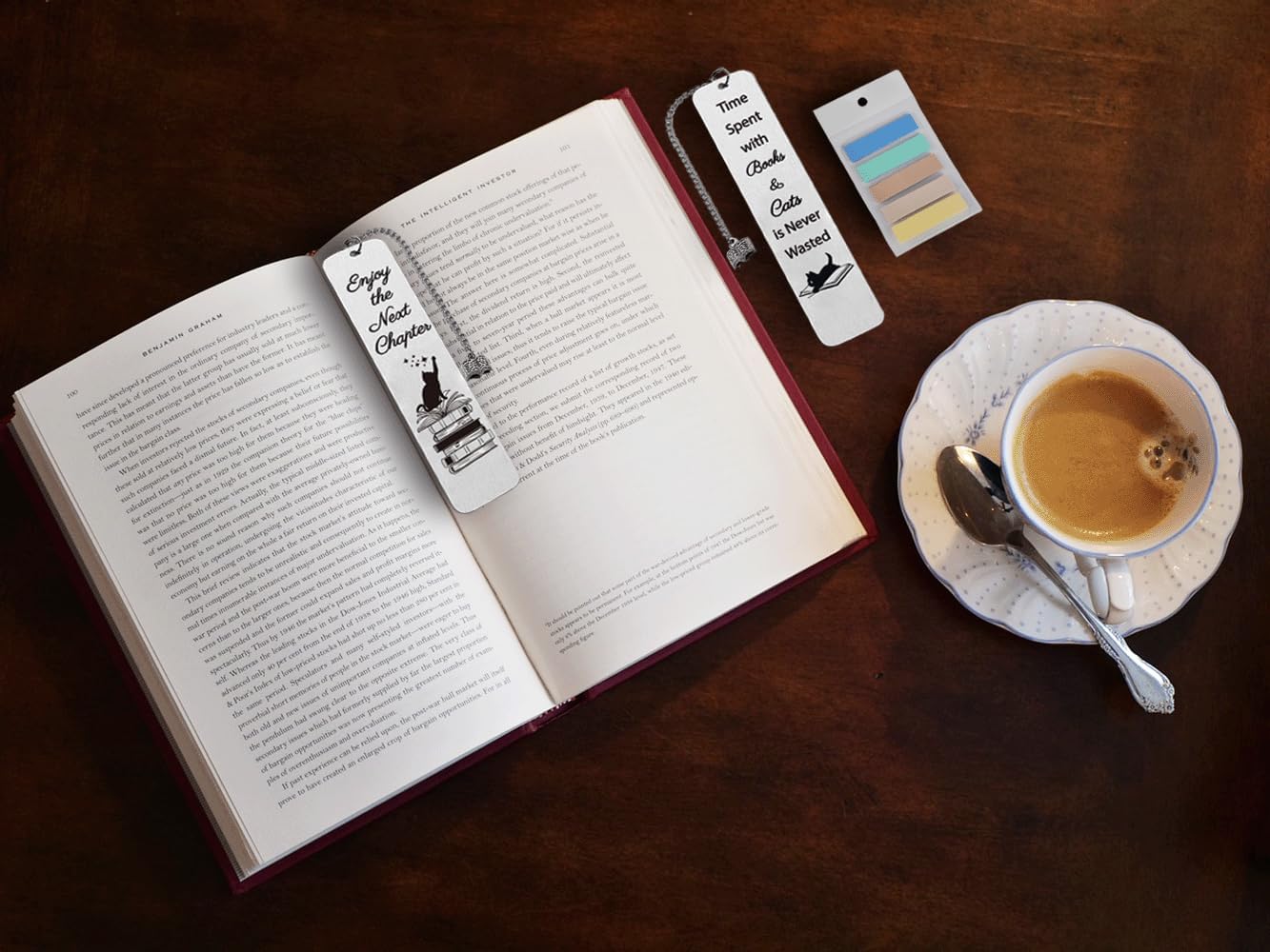 Metal Bookmark Gift for Book Lover - 2 Pcs for Women with 100 Page Marker - Cat Mom