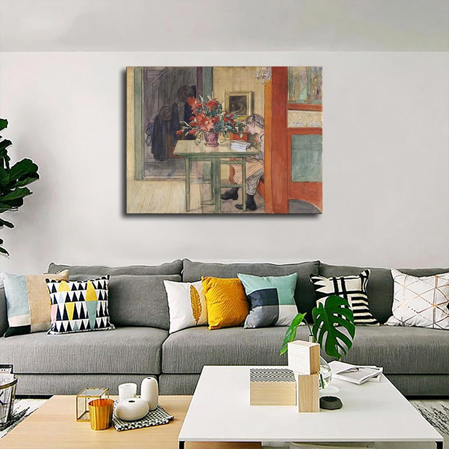 Carl Larsson Artwork- Lisbeth reading Canvas HD printing poster creative room aesthetics be the perfect wall art decoration for home office gym bar (16x20inch-Farmed)