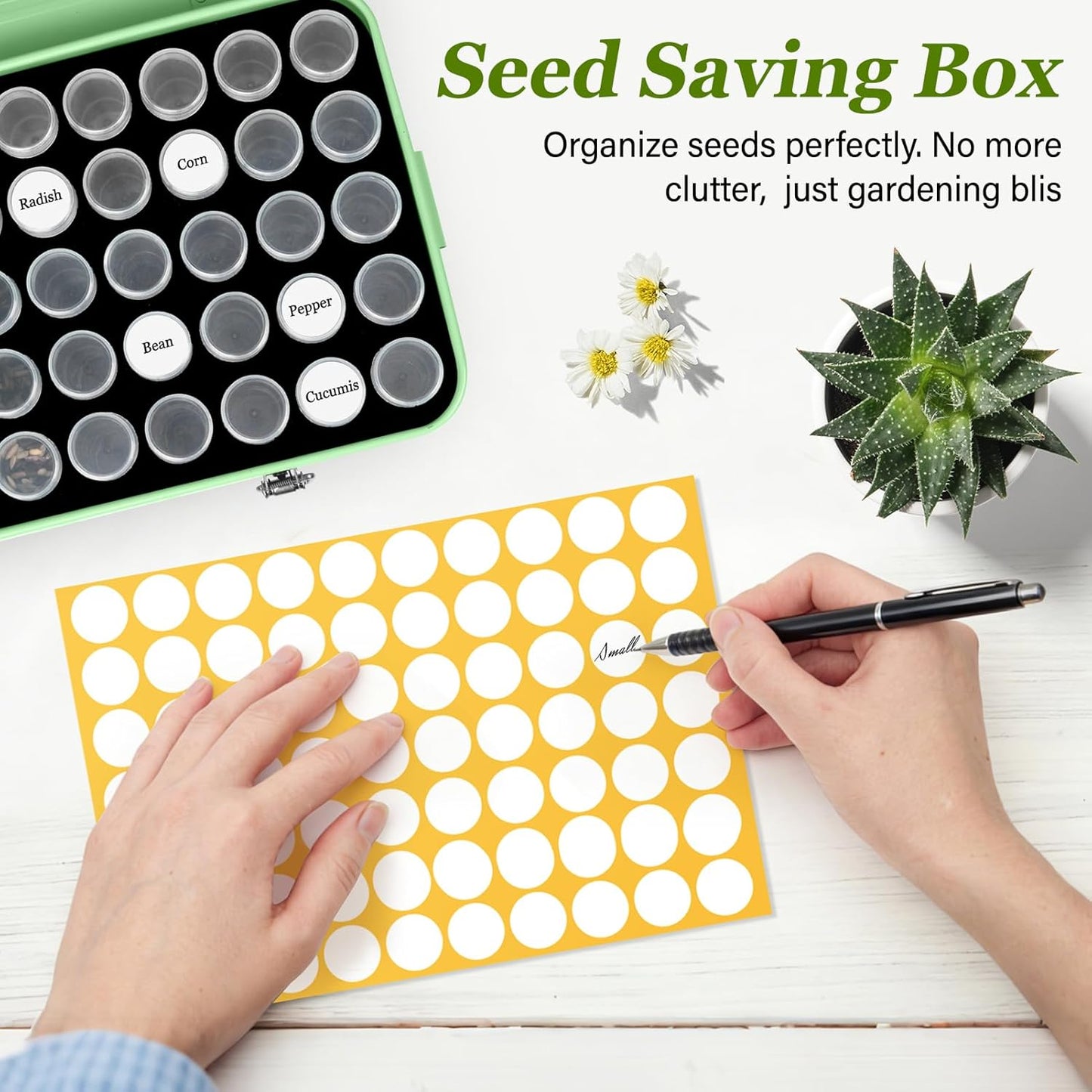 Seed Storage Box Organizer - Metal Garden Seed Storage Container Kit with 60 Vials, 30 Plant Tags, 20 Envelopes, Funnel & Labels - Moisture-Proof Seed Bank for Long Term Storage