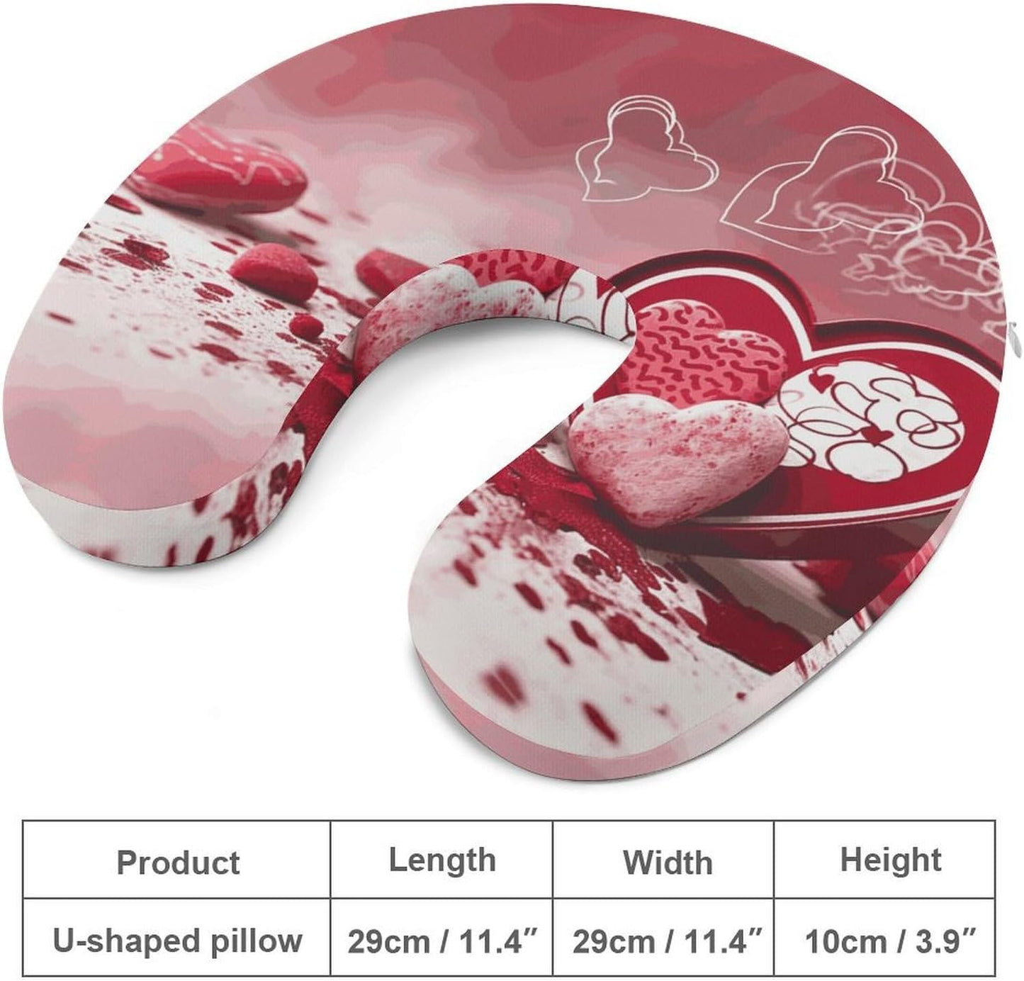 Valentine Day Neck Pillow Memory Foam U Shaped Pillows Portable Pillows for Shoulder Travel Head Support Pillow with Concealed Zipper for Airplane Car Home Office