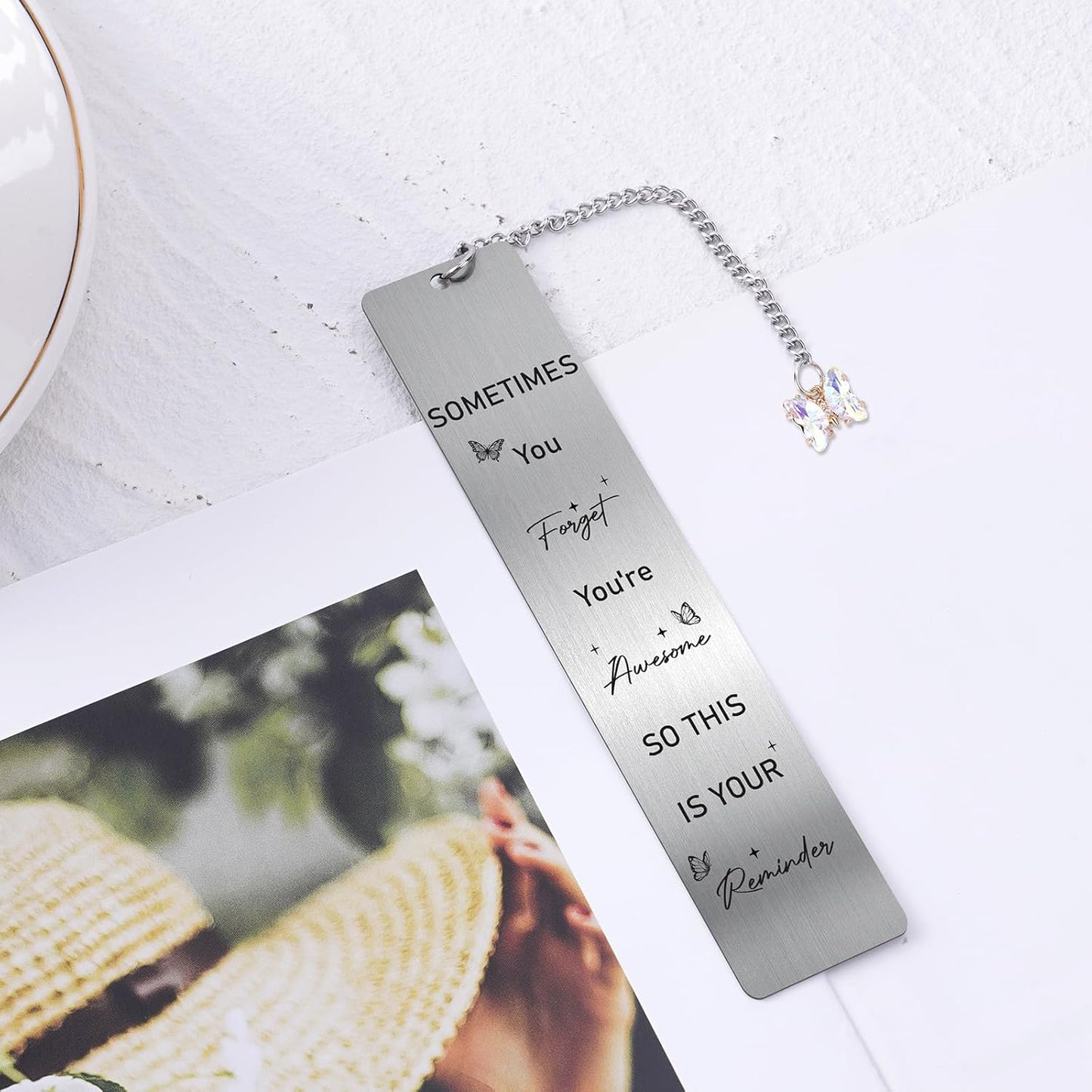 Butterfly Inspirational Metal Bookmark - Sometimes You Forget You're Awesome So This is Your Reminder Book Marks for Reading Women Christmas Thanksgiving Bookmark Friends Birthday Gifts
