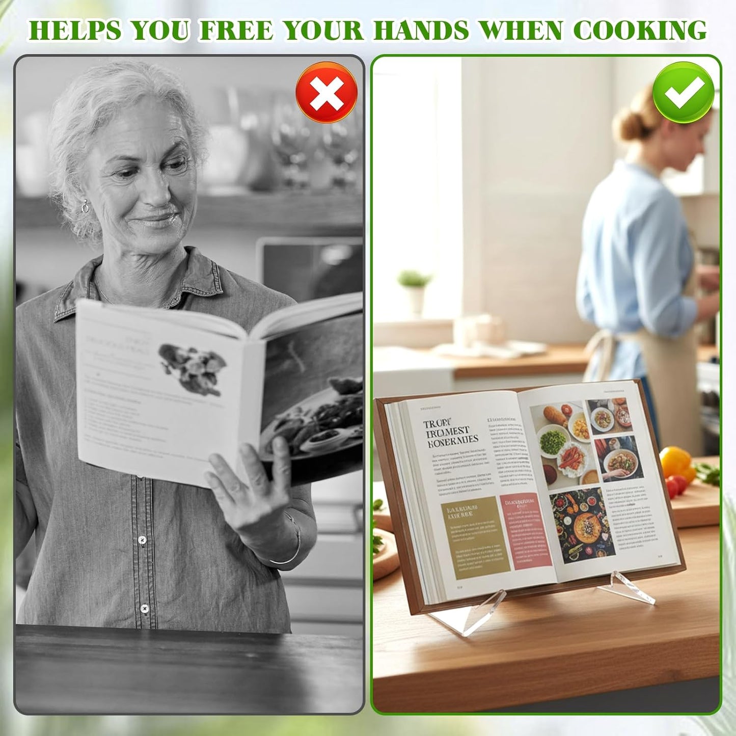 Cookbook Stand Acrylic Cookbook Stand for Kitchen Counter Recipe Book Holder Multifunctional Display Stands Detachable Cook Book Clear Holder Stands for Tabletop Kitchen Counter Decor
