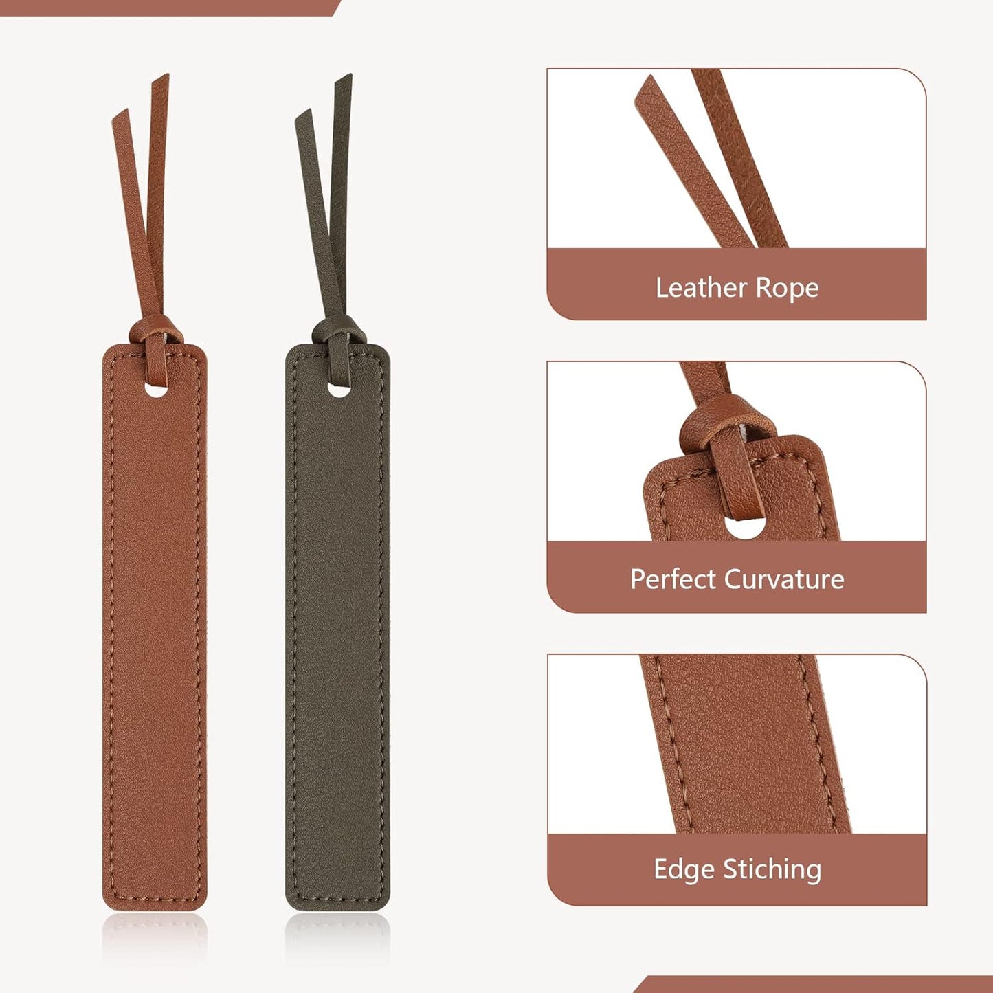 Leezmark 4 Pcs Leather Bookmark, Classic Stitched Bookmark, Bookmarks with Leather Rope, Page Markers Reading Gifts for Book Lovers, Readers, Book Marks for Men Women