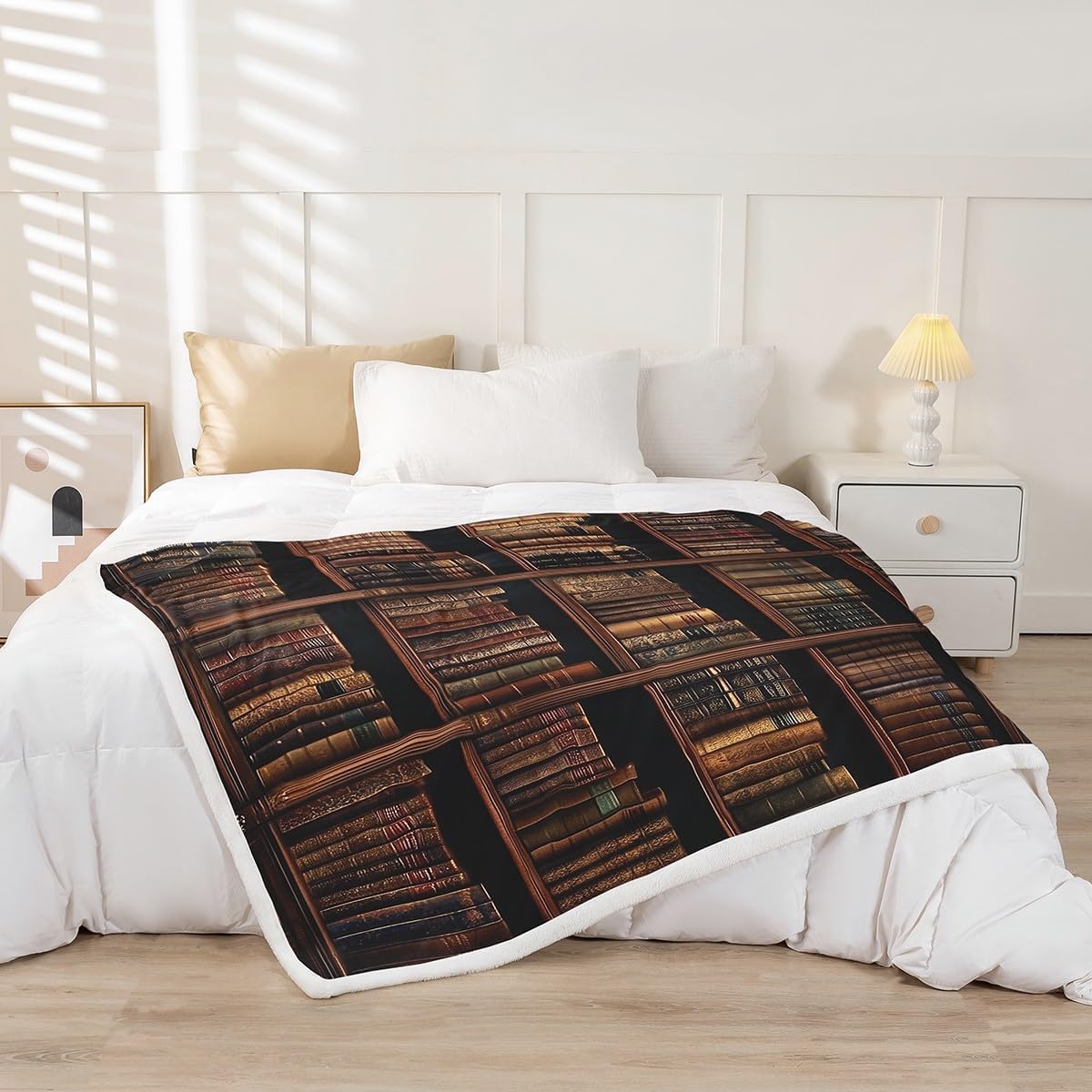 Book Throw Blanket,Reading Theme Bed Blankets Kids Teens Chair Sofa Bed Decor,Vintage Bookshelf Fleece Blanket Rustic Brown Fuzzy Blanket,50"×60"