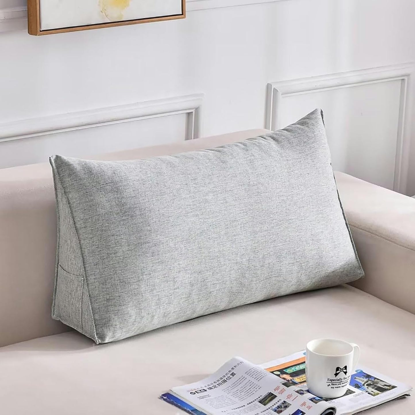 Daybed Pillow Wedge Headboard Pillow Triangular Rest Wedge Reading Pillows for Sofa Bed Support Bolster Upholstered Backrest Positioning Lumbar Cushion