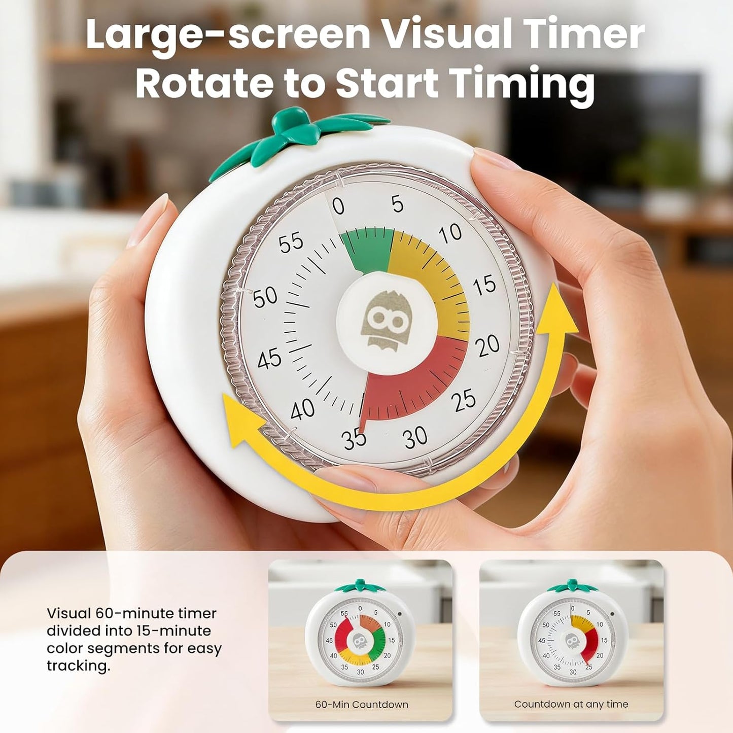 Visual Timer for Kids, 60-Minute Countdown Timers for Classroom Office Kitchen with Silent Operation, Kids Timer for Teaching with Cute Design, 4-Color Zone Pattern Pomodoro Timers