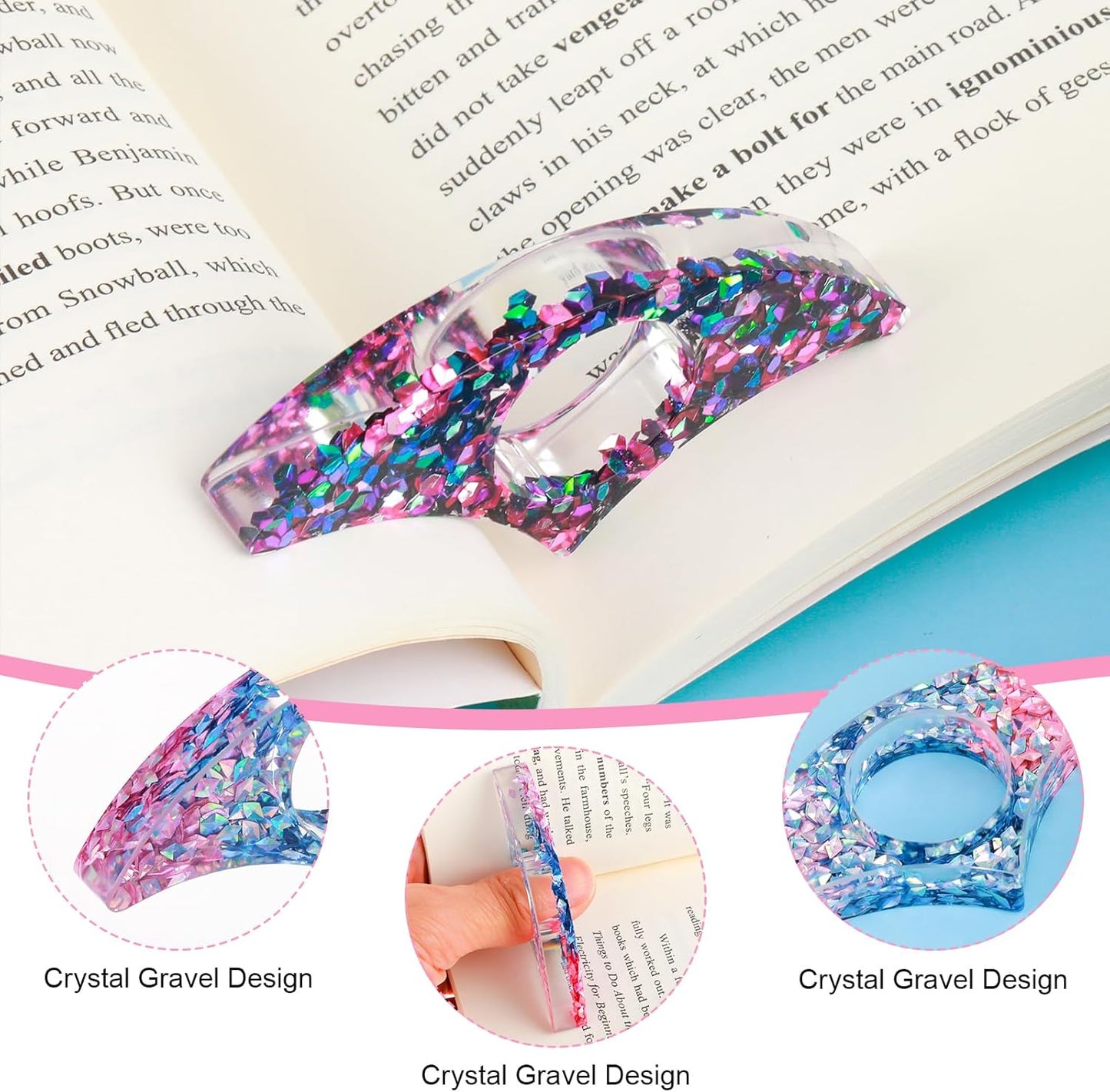 TIESOME 2 Pcs Thumb Book Page Holder for Reading, Glitter Dimond Thumb Ring Page Holder Resin Book Opener Thumb Bookmark Reading Accessories for Birthday Thanksgiving Party Wedding Gifts