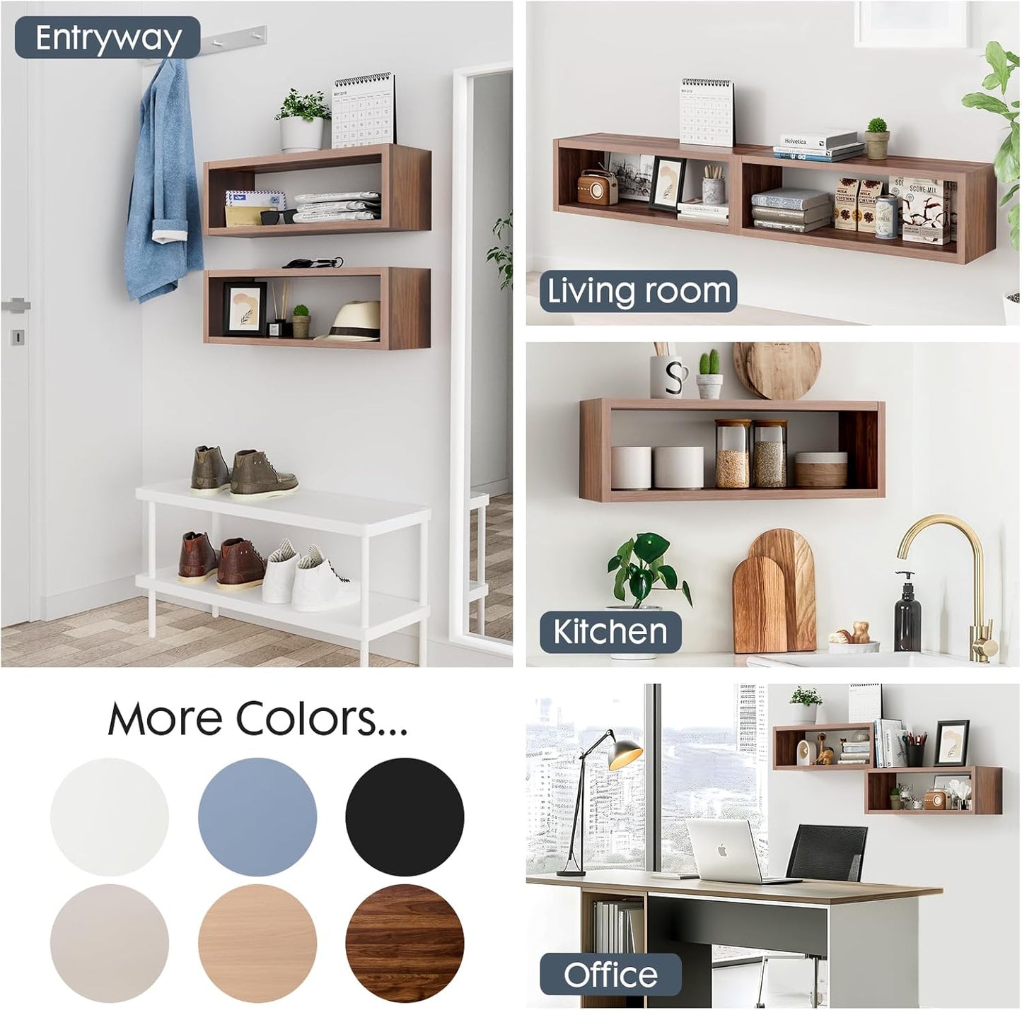 Kaboon 24in Floating Cube Shelves Set of 2, Display Shelves Wall Mount, Decorative Hanging Shelves for Kitchen Living Room Office,(Dark Walnut, Rectangle 2 Cubes)