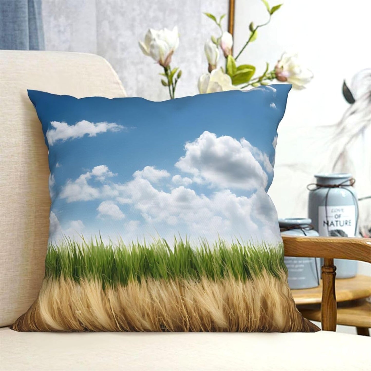 All-Season Square Pillow Covers 18"X18", Wheat Field, Decorative Throw Pillow Covers for Sofa Bed Couch, Hidden Zipper Cushion Cover, Square Lumbar & Accent Pillowcases for Home Decor