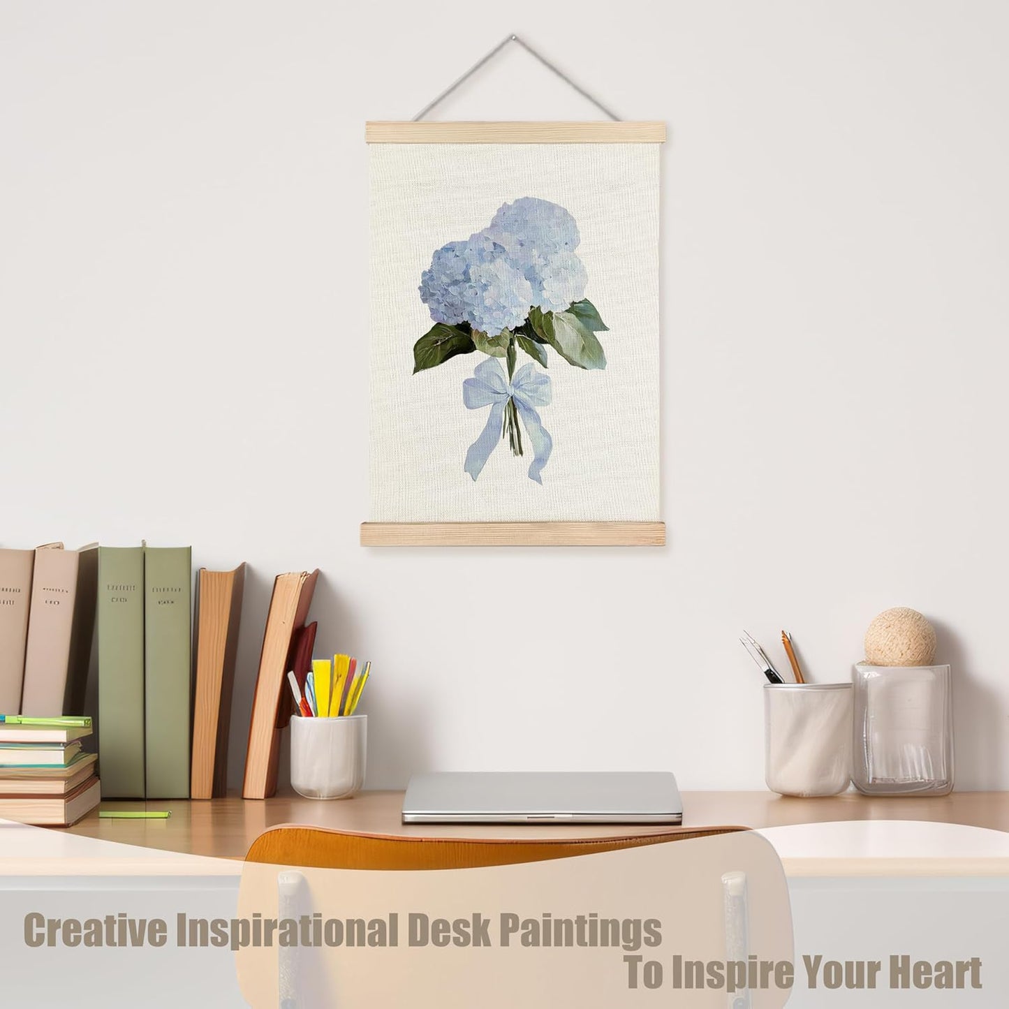 WUCHJ Coquette Hydrangea Floral Wall Art Poster, Rustic Flower Wall Decor, Aesthetic Bow Blue Hydrangea Flower Canvas Prints Artwork for Home Bedroom Living Room Decor, 12x16 Inch