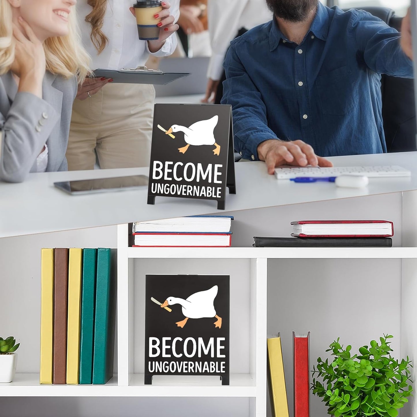 Funny Home Office Desk Sign Humorous Cute Room Decor Cubicle Decoration Accessories Kitchen Shelf Counter Supplies Gag Gift for Coworkers Employee Become Ungovernable White Elephant Gifts