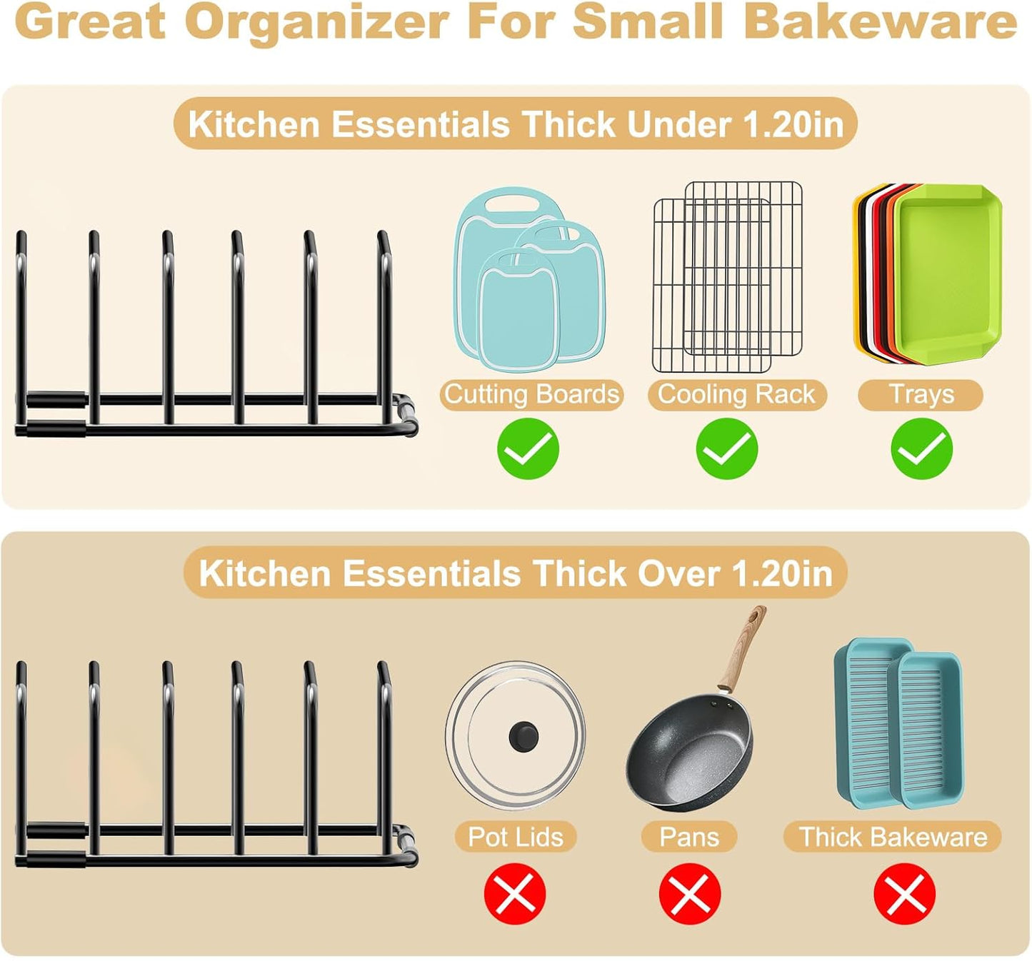Cutting Board Organizer and Baking Sheet Rack, [2-Pack] Black Heavy Duty Metal Cookie Sheet Organizer for Cutting Board Storage & Plate Holder for Cabinet, Tray Dividers for Cabinets