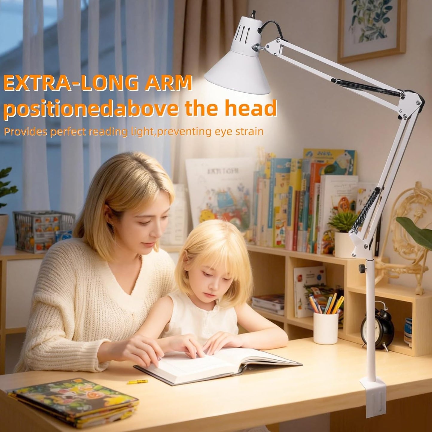 2 Pack LED Desk Lamp Dimmable with Clamp, Eye-Caring Clip on Lights for Home Office, 3 Adjustable Color Temperature, Extra Tall Metal Swing Arm, High Intensity Clamp w/A19 E26 Bulb for Working Reading